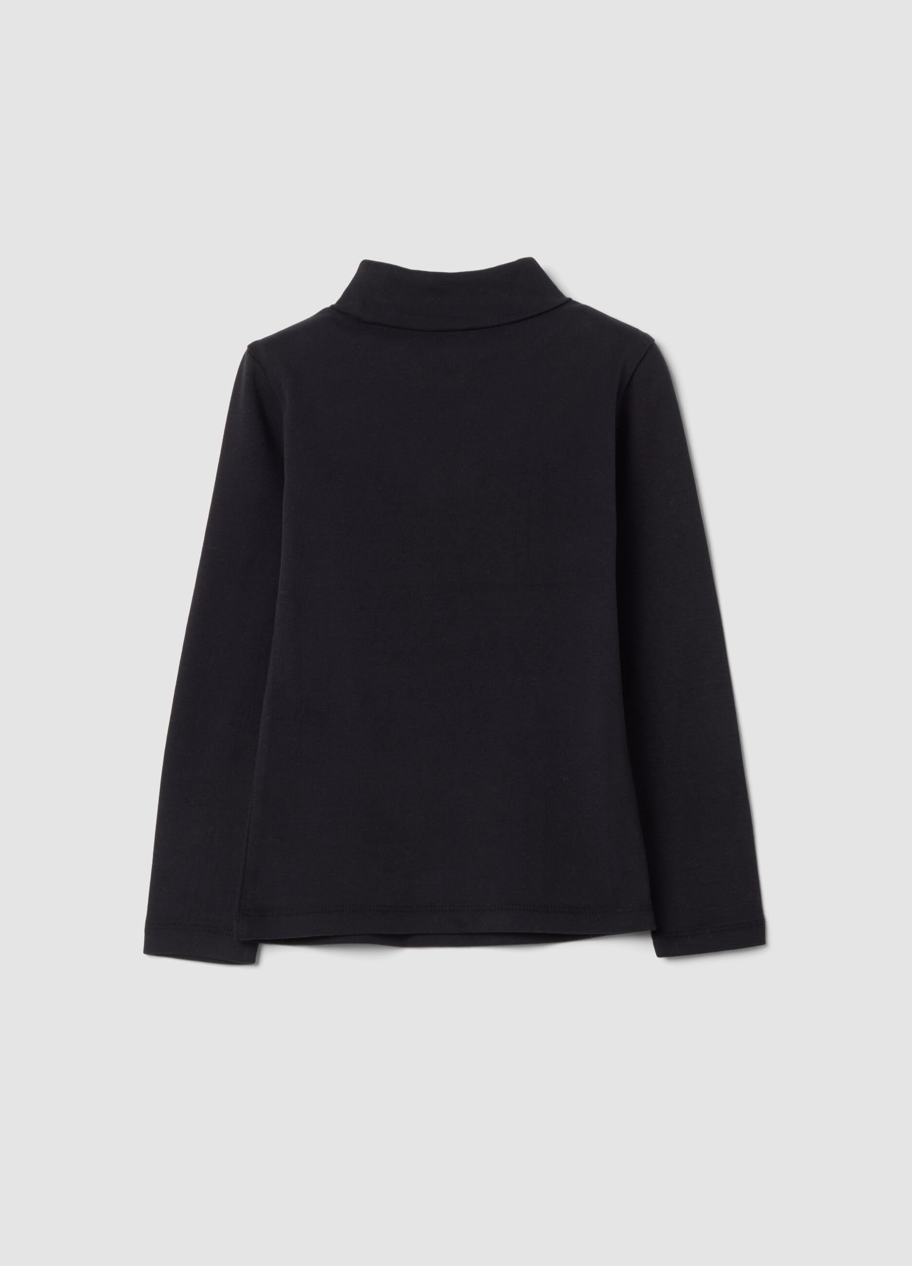 Black cotton roll-neck long-sleeve T-shirt, regular fit