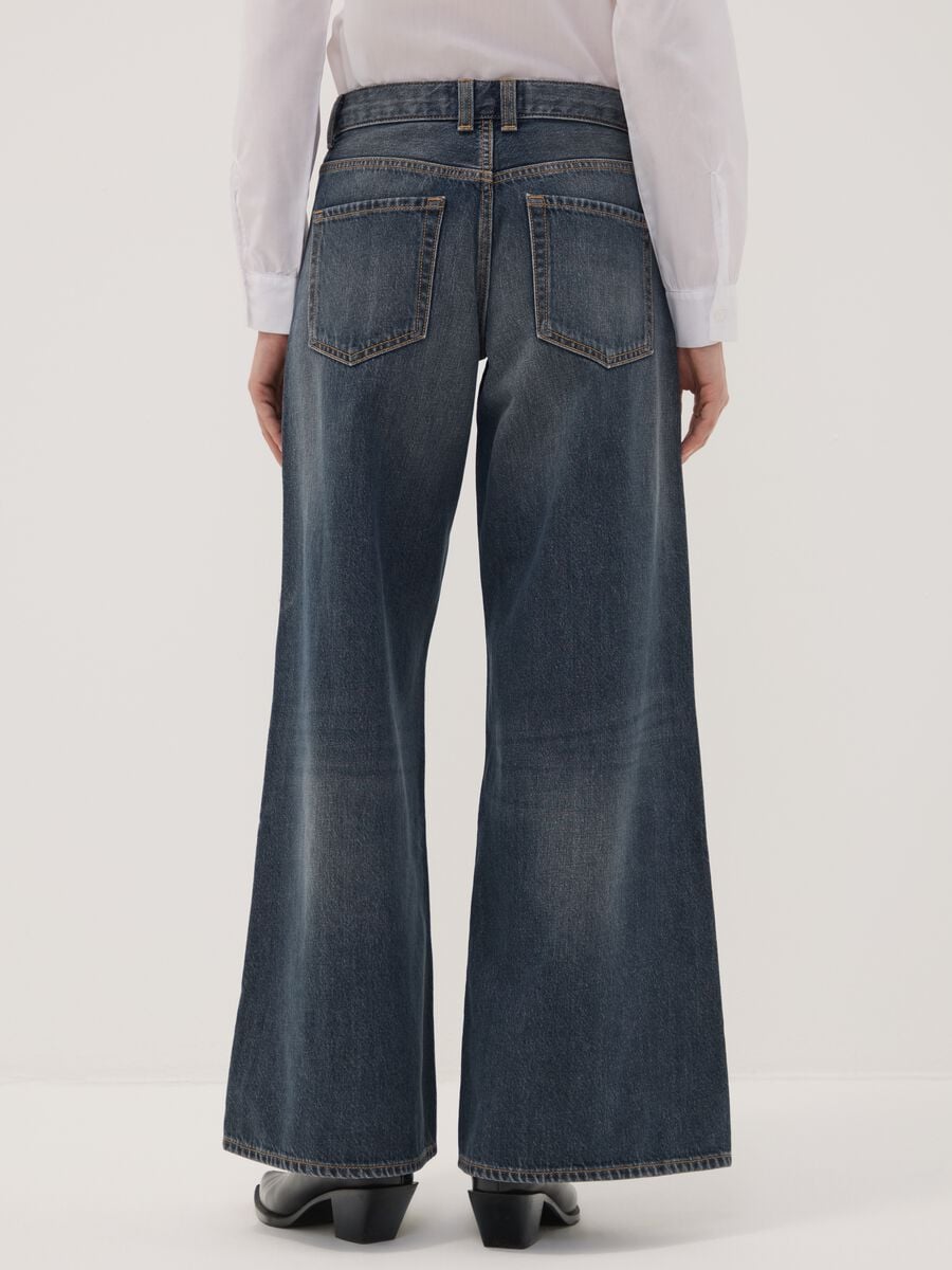 Blue pure cotton super wide-leg jeans_3