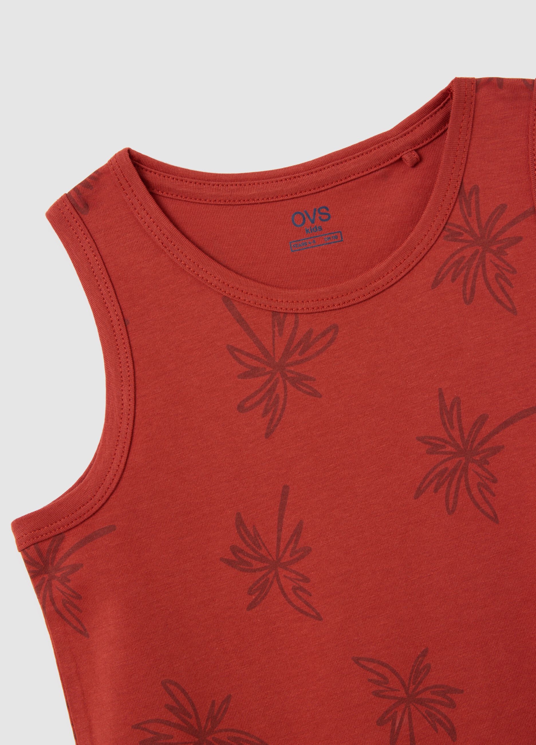Canotta da bambino in puro cotone rosso regular fit con stampa