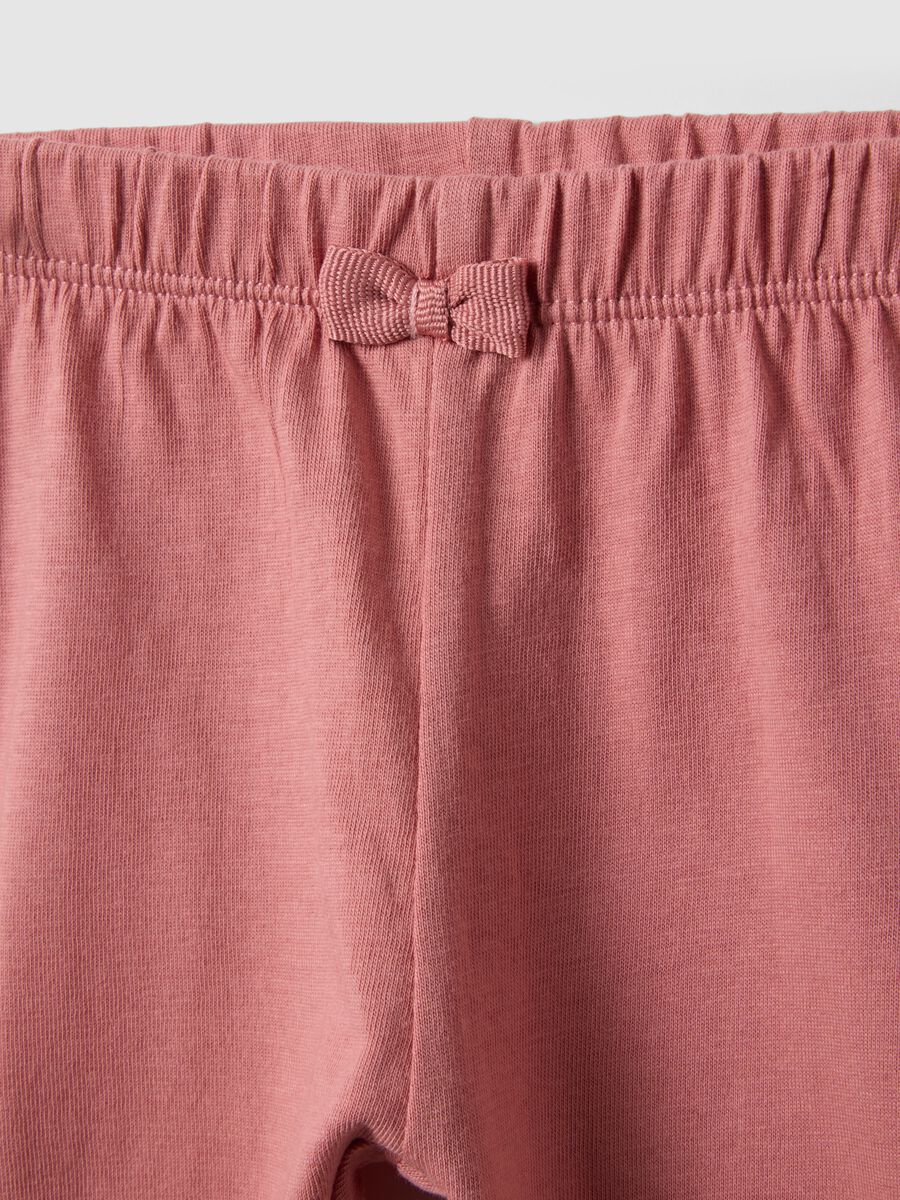 Leggings slim in puro cotone rosa da neonata con design stropicciato_2