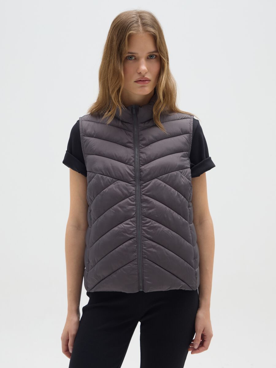 Grey Mixed Material Regular Fit Gilet_0