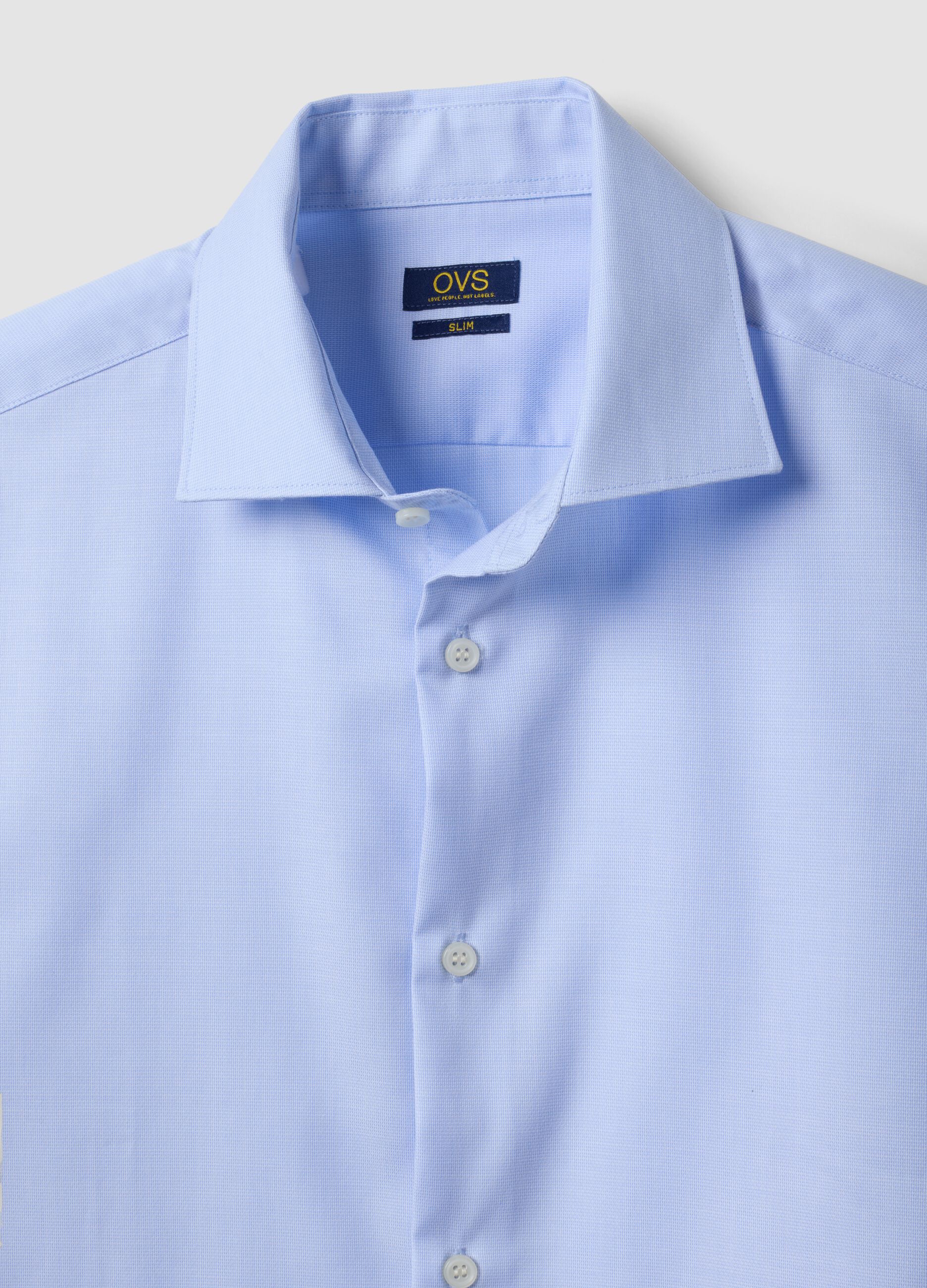 Light blue pure cotton shirt with classic collar, slim fit, non-iron