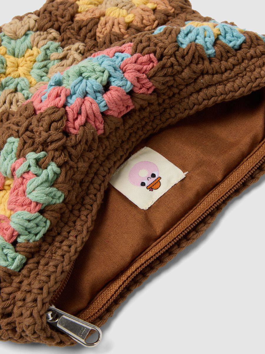 Multicoloured cotton-blend pouch with crochet_2