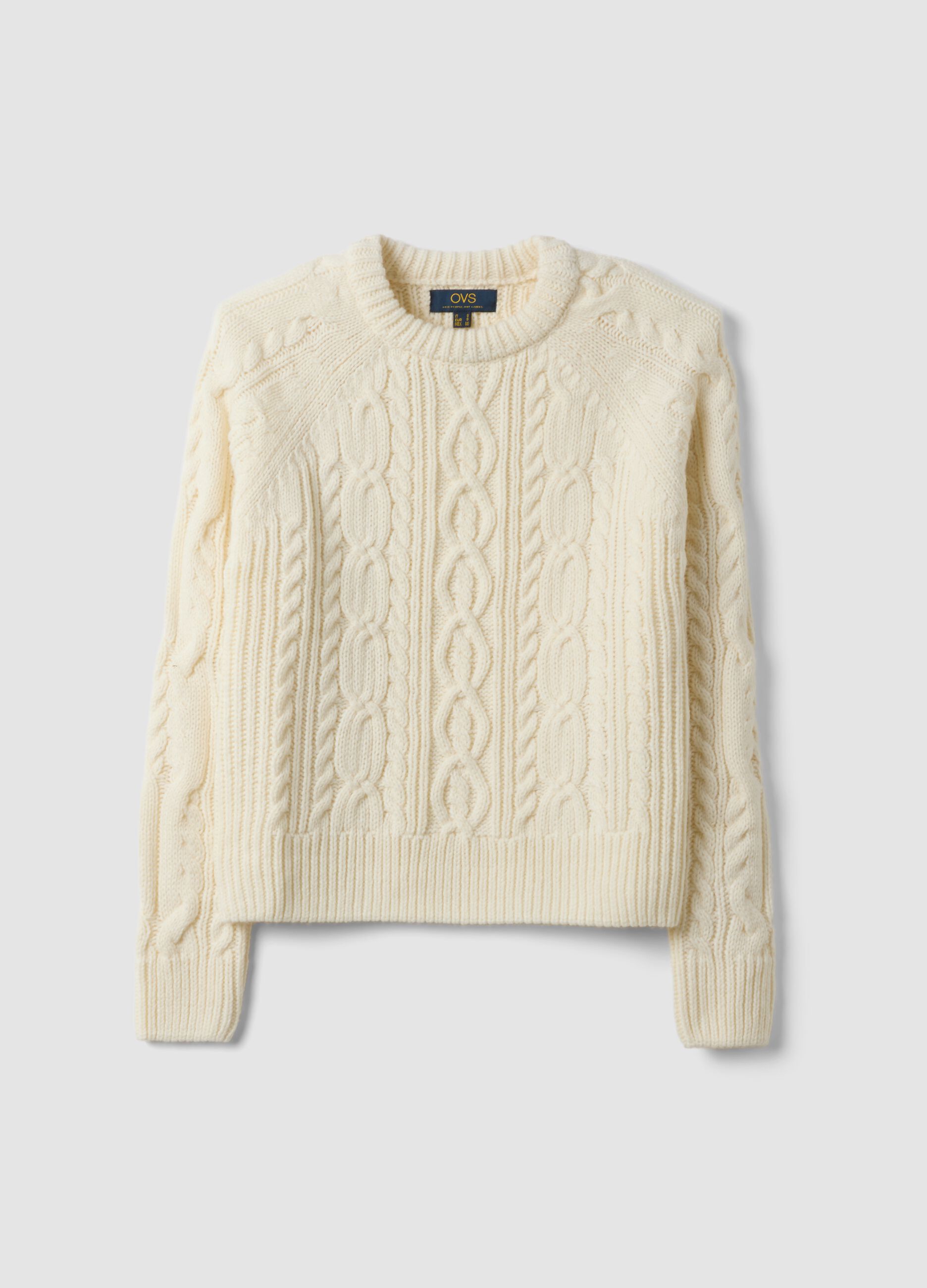 White wool-blend cable-knit crew-neck jumper