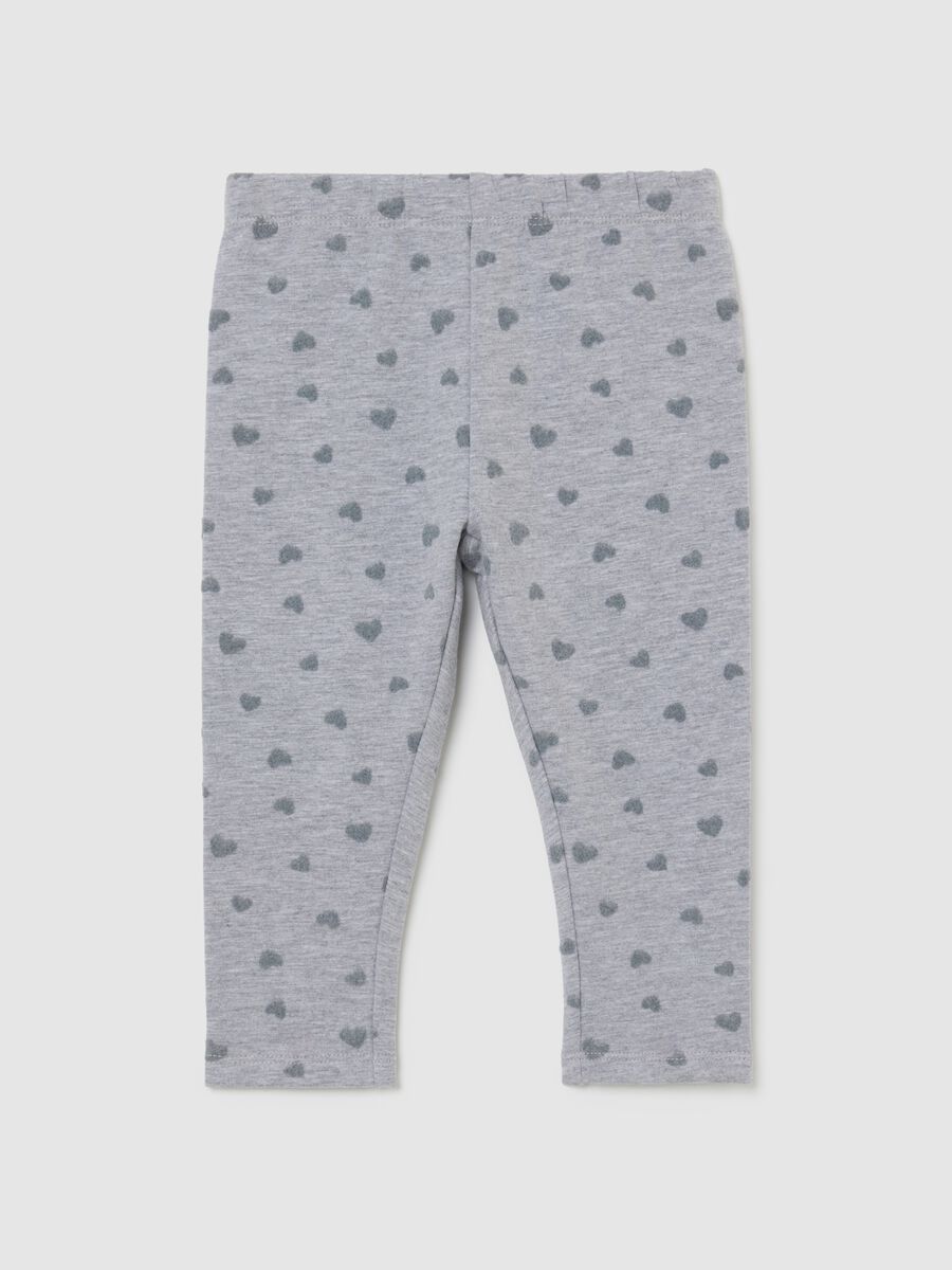 Grey girl's leggings in stretch cotton with heart prints_0