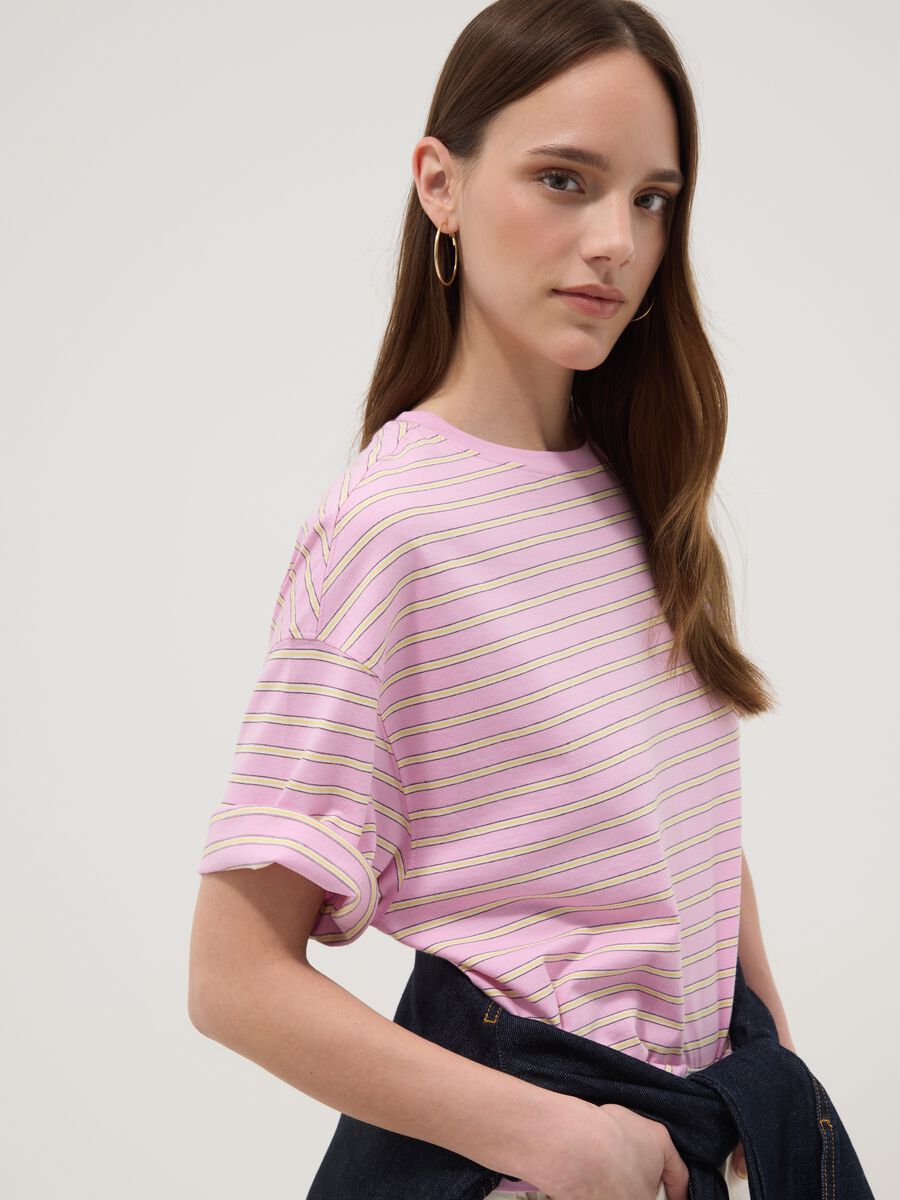 Pink striped pure cotton T-shirt_0