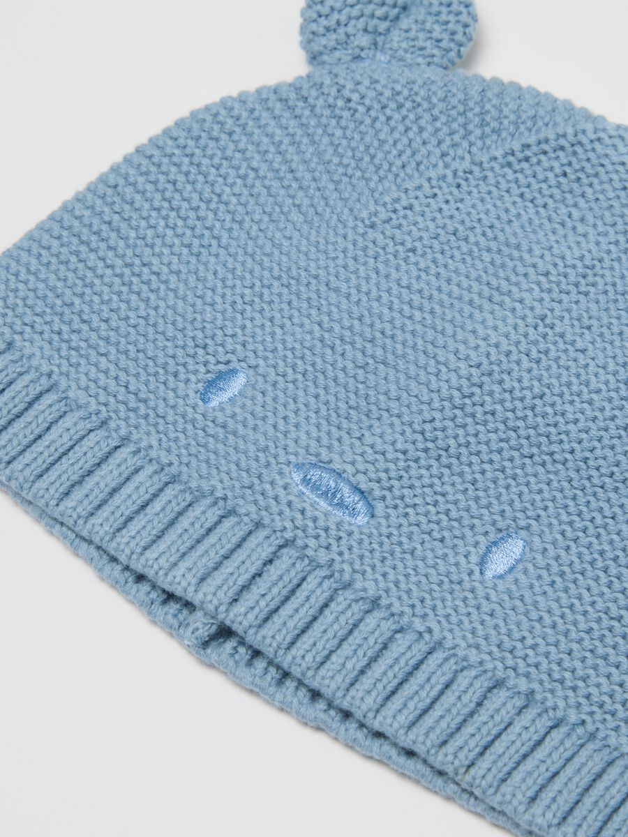 Cappellino da neonato in puro cotone blu con orecchie_2