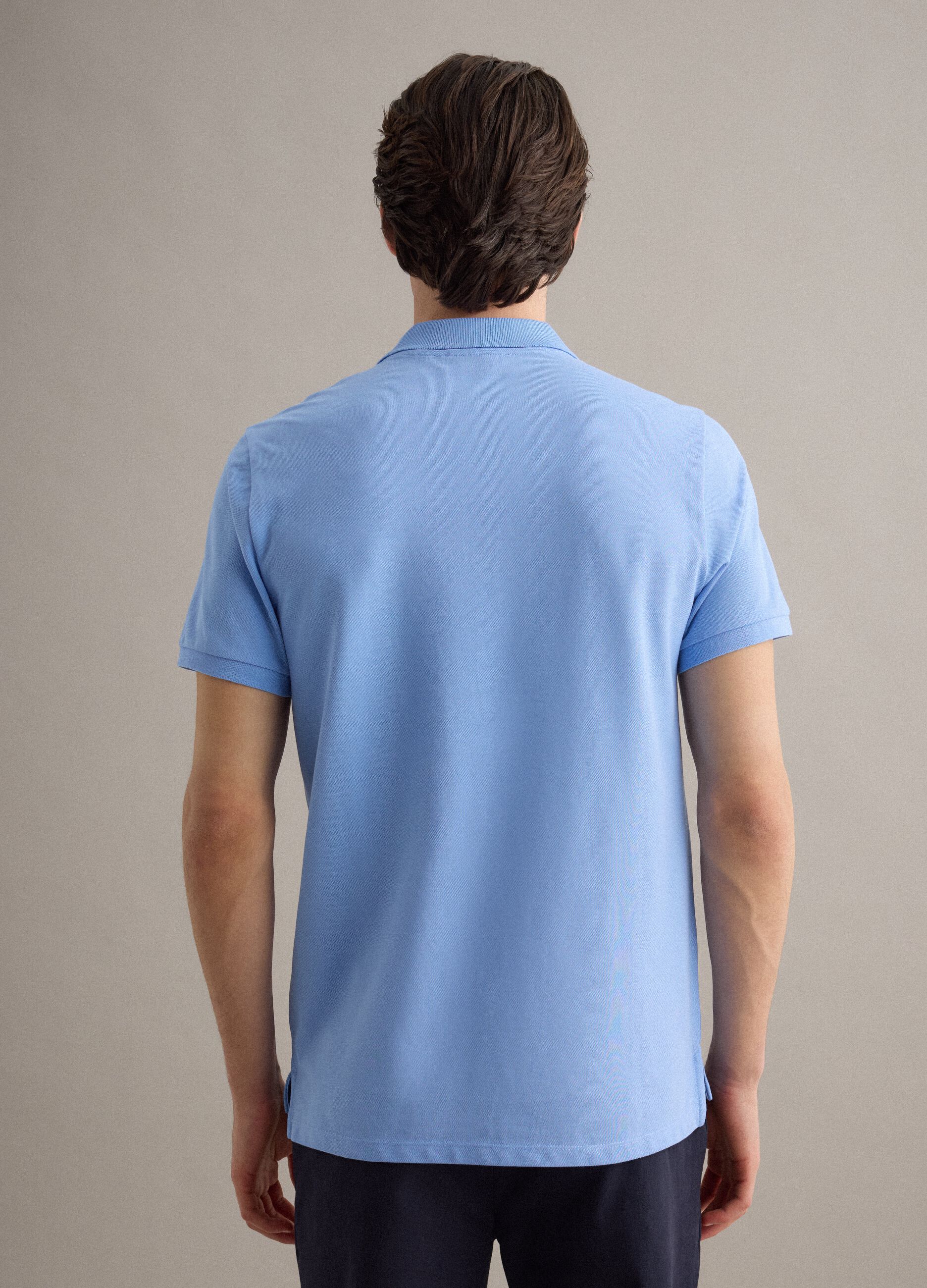 Sky blue pure cotton short sleeve polo, regular fit