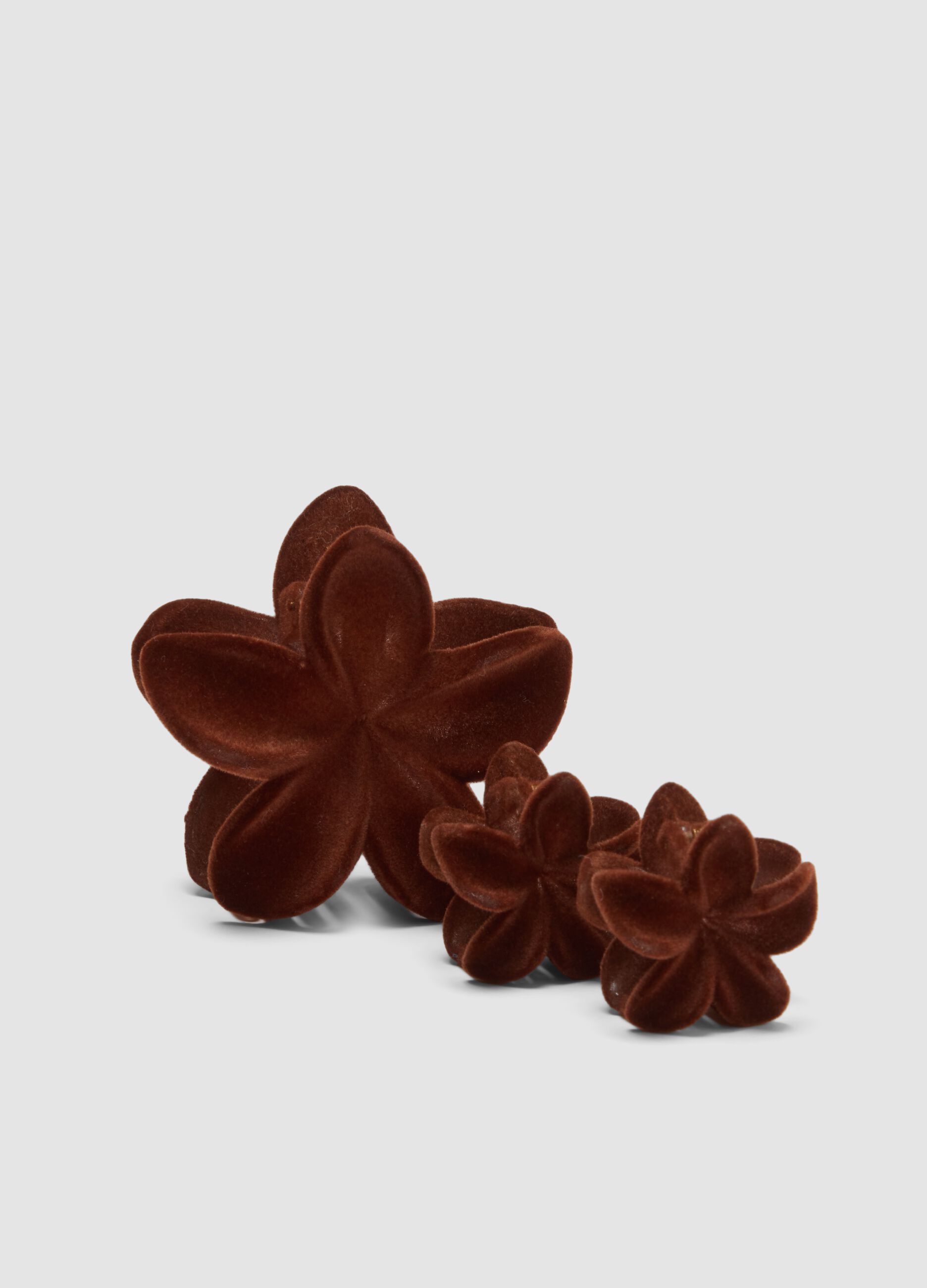 Brown Velvet-Effect Flower Hair Clip Set