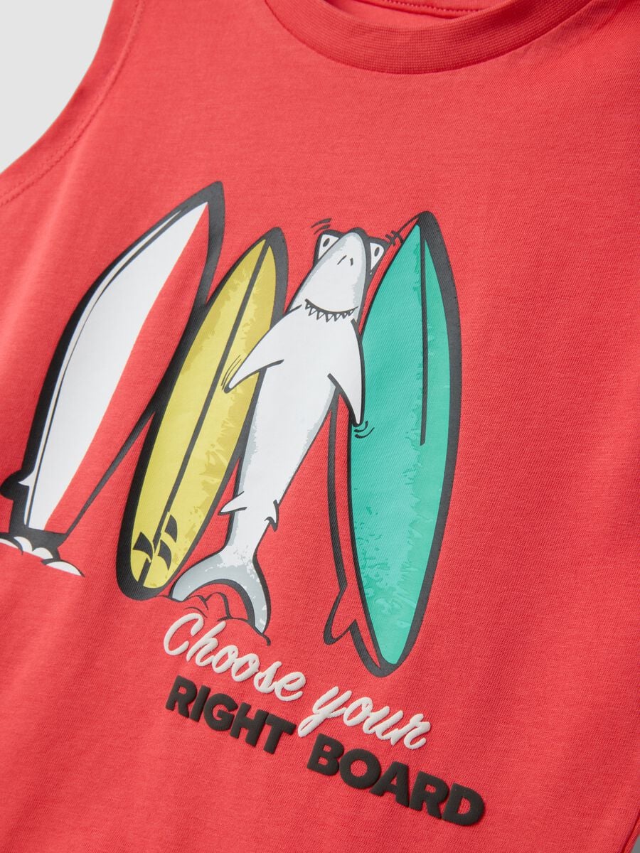 Canotta rossa in puro cotone con stampa surf_2
