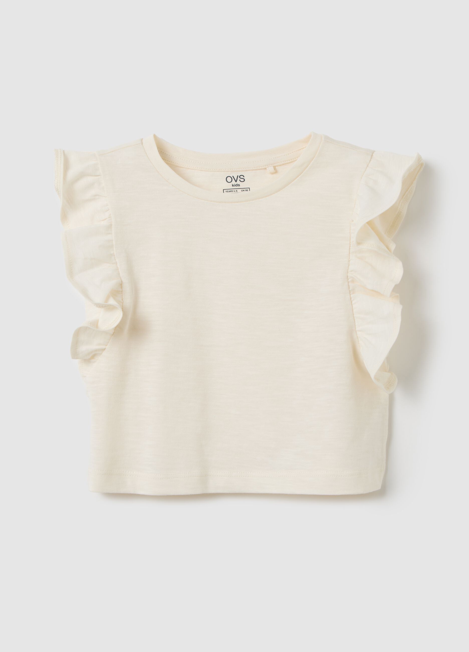 White pure cotton girls' regular fit cropped top with ruffles