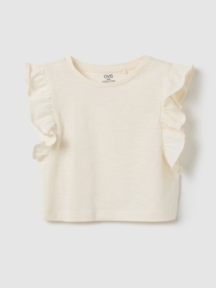 White pure cotton girls' regular fit cropped top with ruffles_0