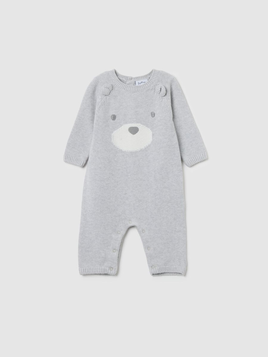 Grey newborn romper in pure cotton with buttons_0