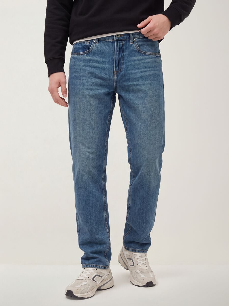 Light blue pure cotton straight-fit denim jeans_1
