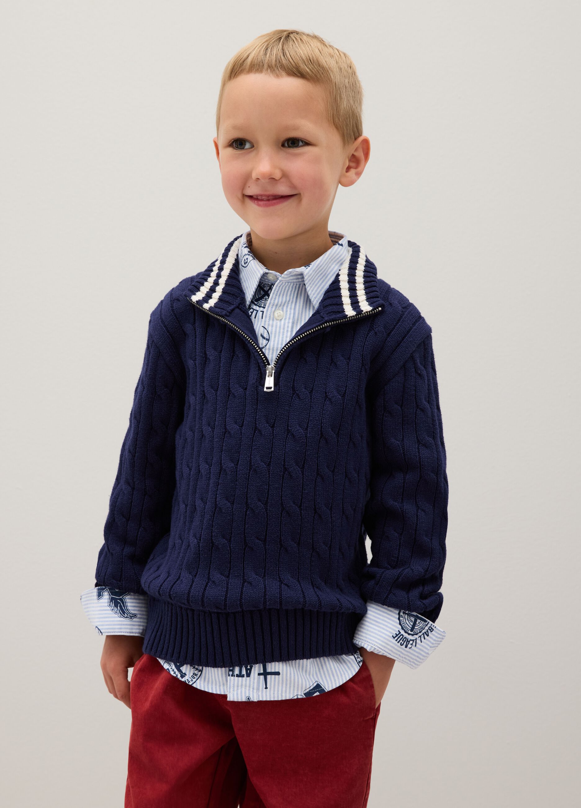 Maglione da bambino in puro cotone blu over fit