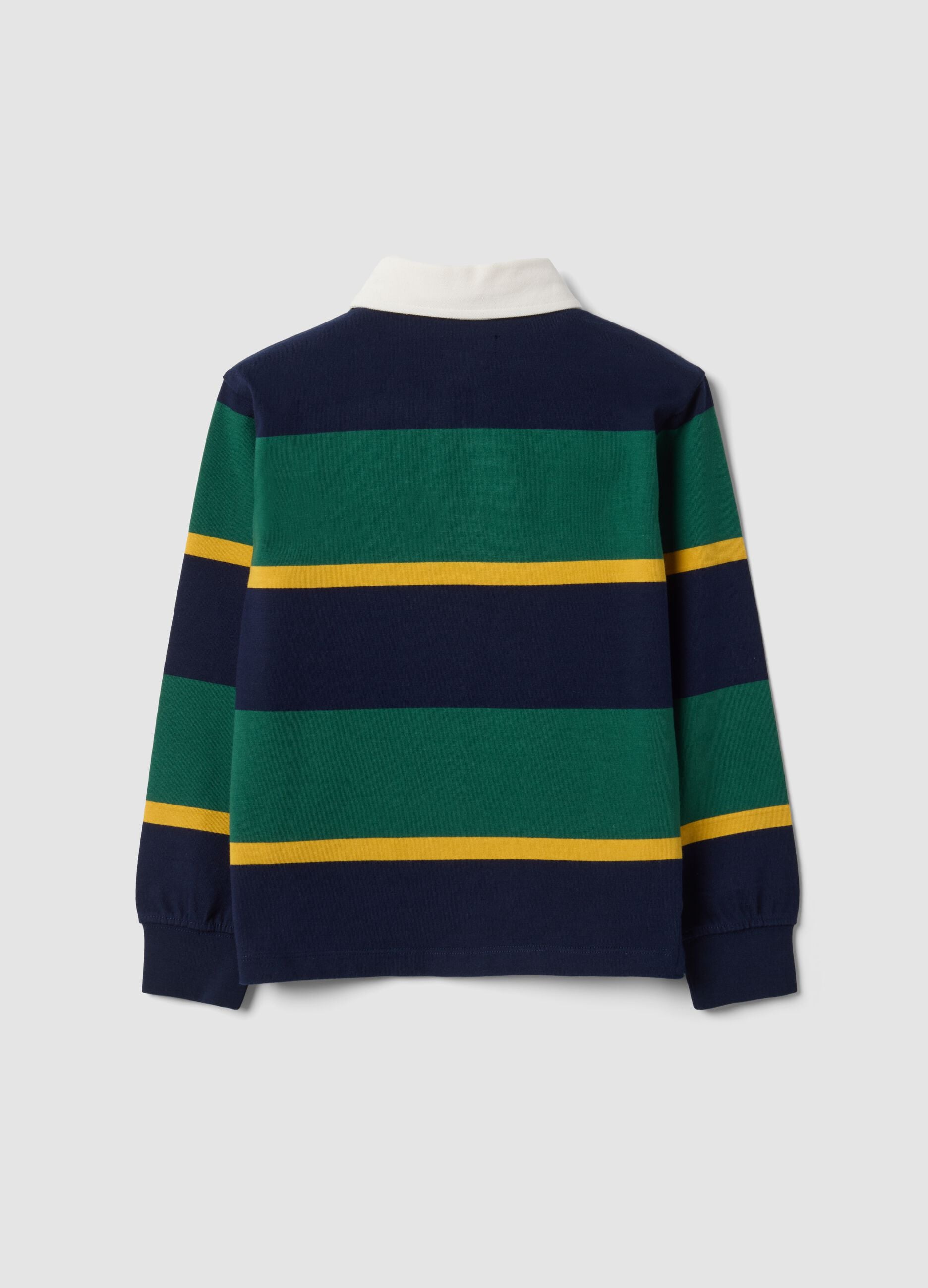 Boys&rsquo; multicolour pure cotton striped rugby polo with classic collar