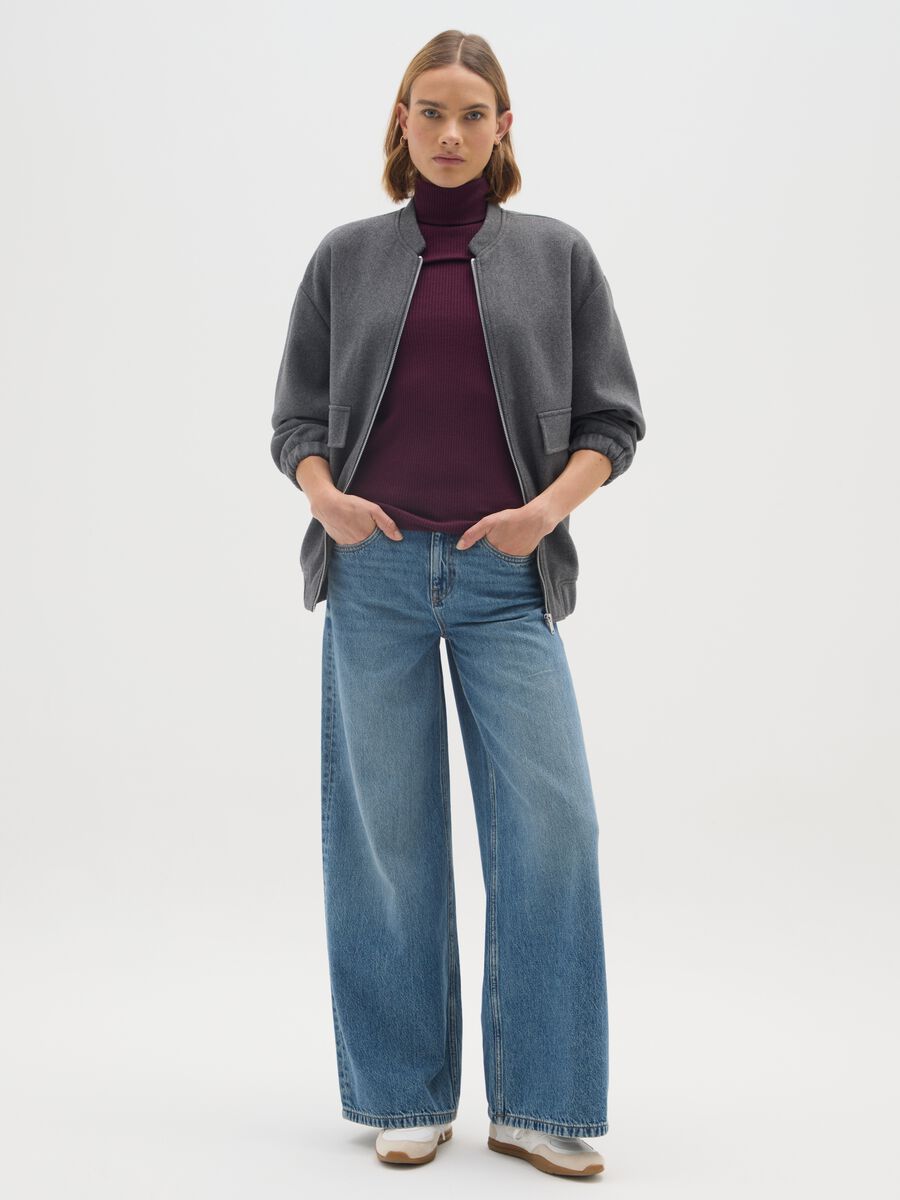 Grey zip-up jacket with oversized fit_1