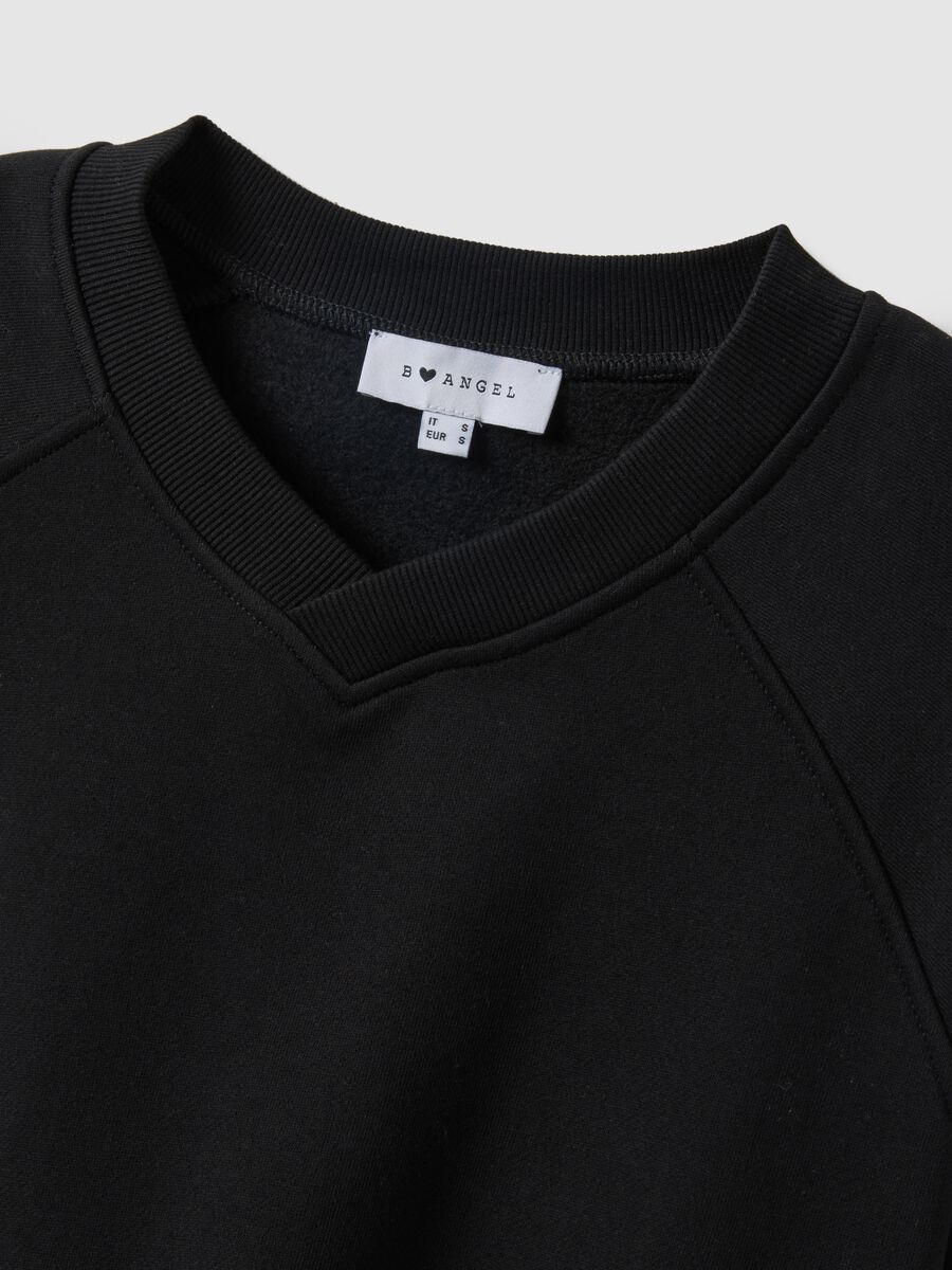 Black oversized cotton blend sweatshirt with V-neck_5