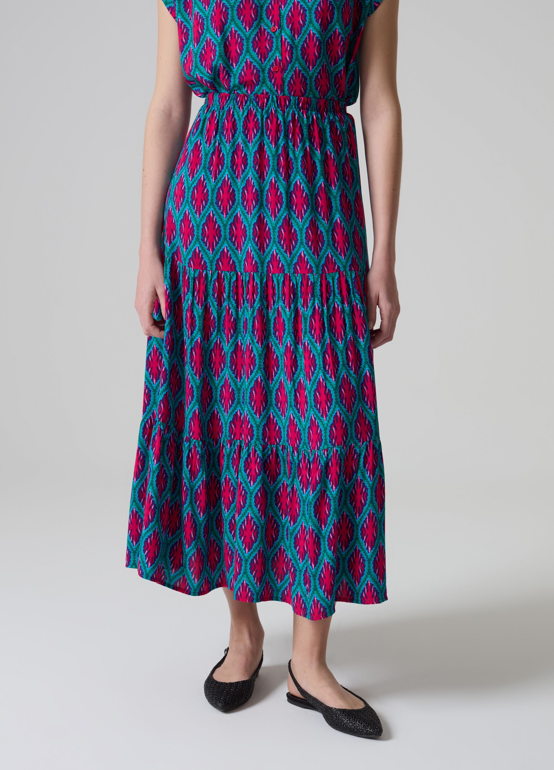 Long tiered skirt in viscose