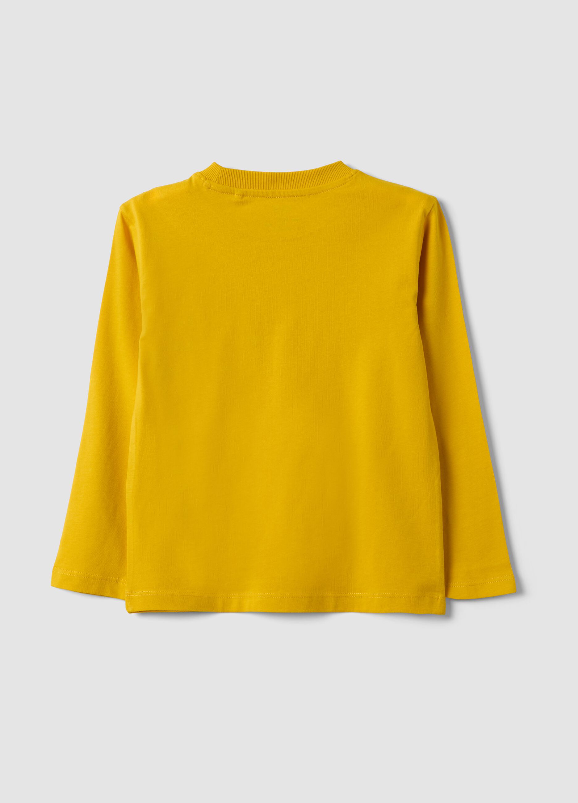 Yellow cotton and viscose blend T-shirt with college print for boys