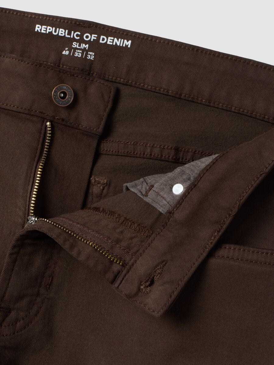 Jeans denim marroni in cotone elasticizzato slim fit_1