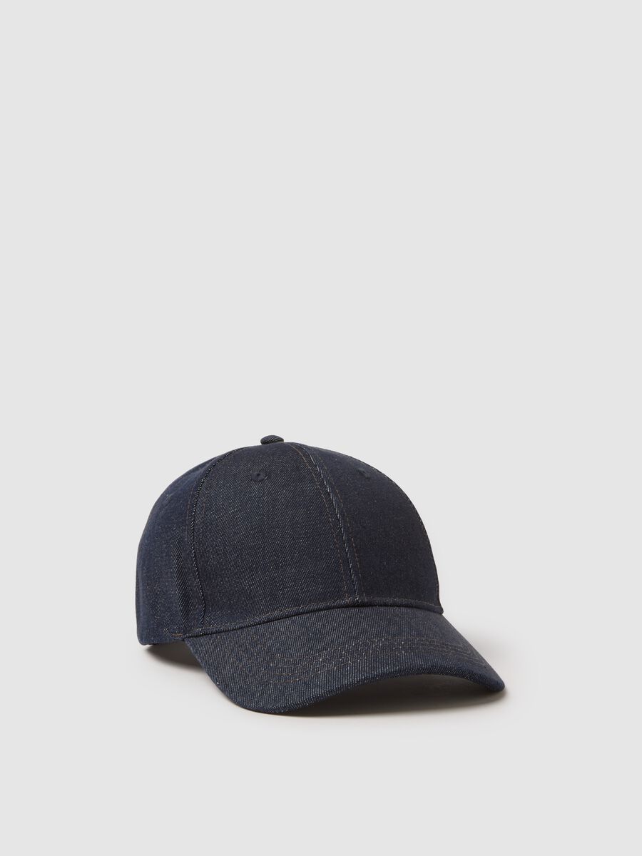 Pure denim blue cotton baseball cap_0