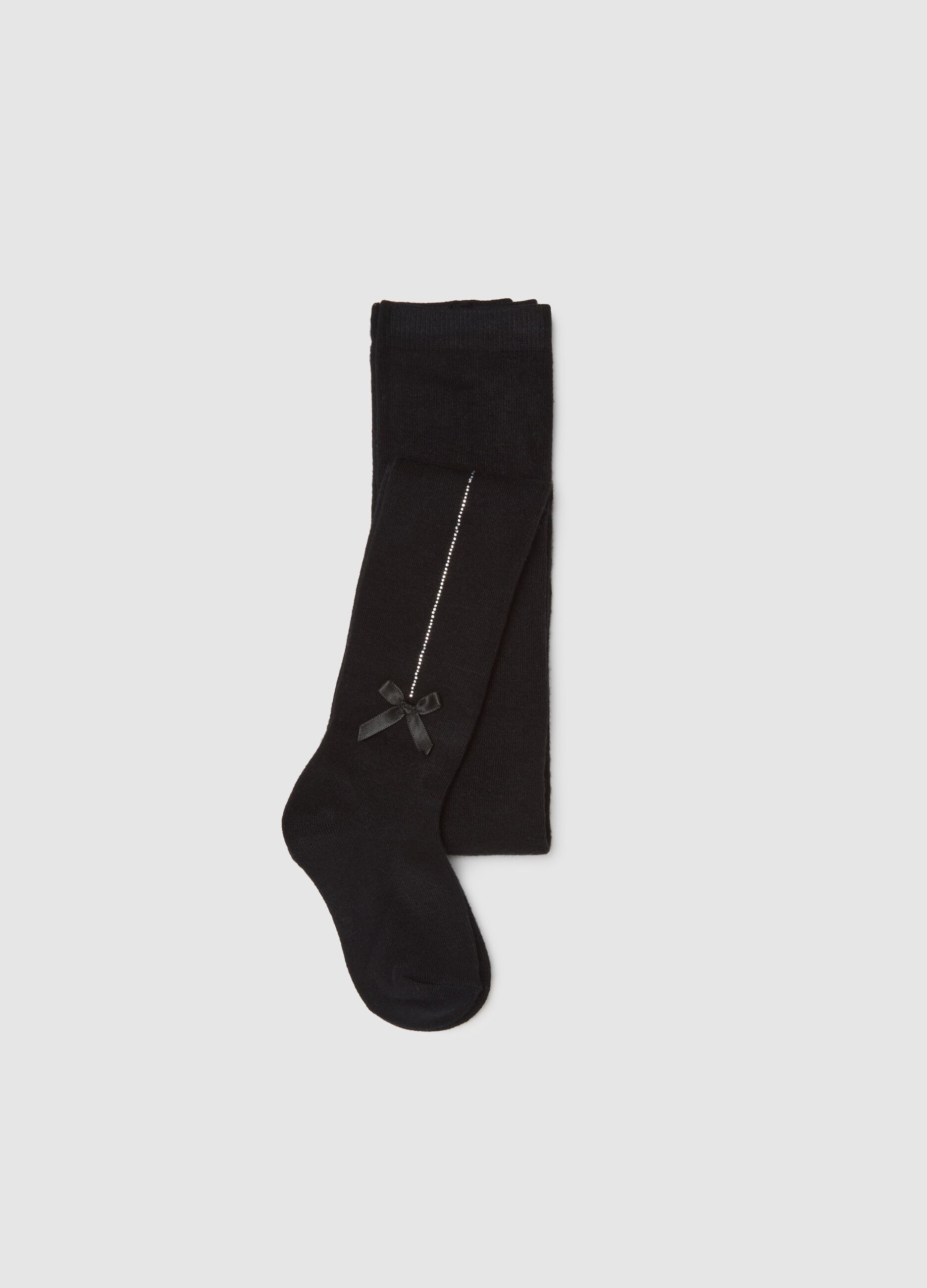Girls' Black Tights with Bow