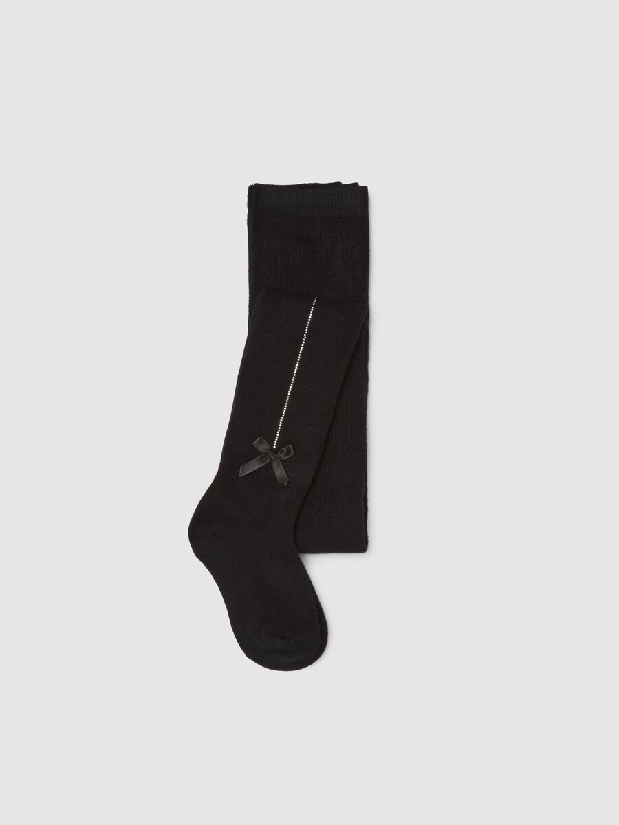 Girls' Black Tights with Bow_0