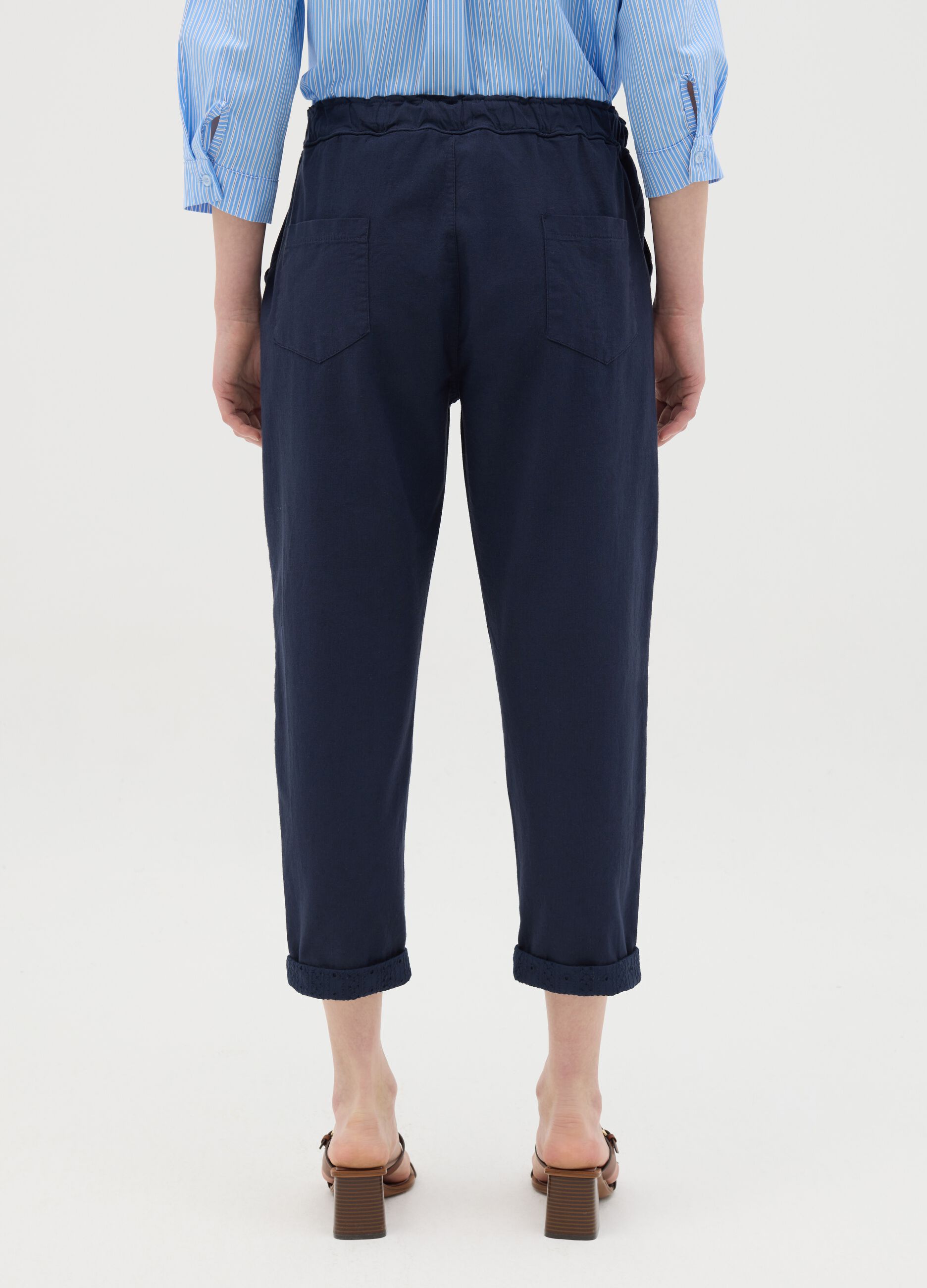 Casual Blue Linen and Cotton Trousers