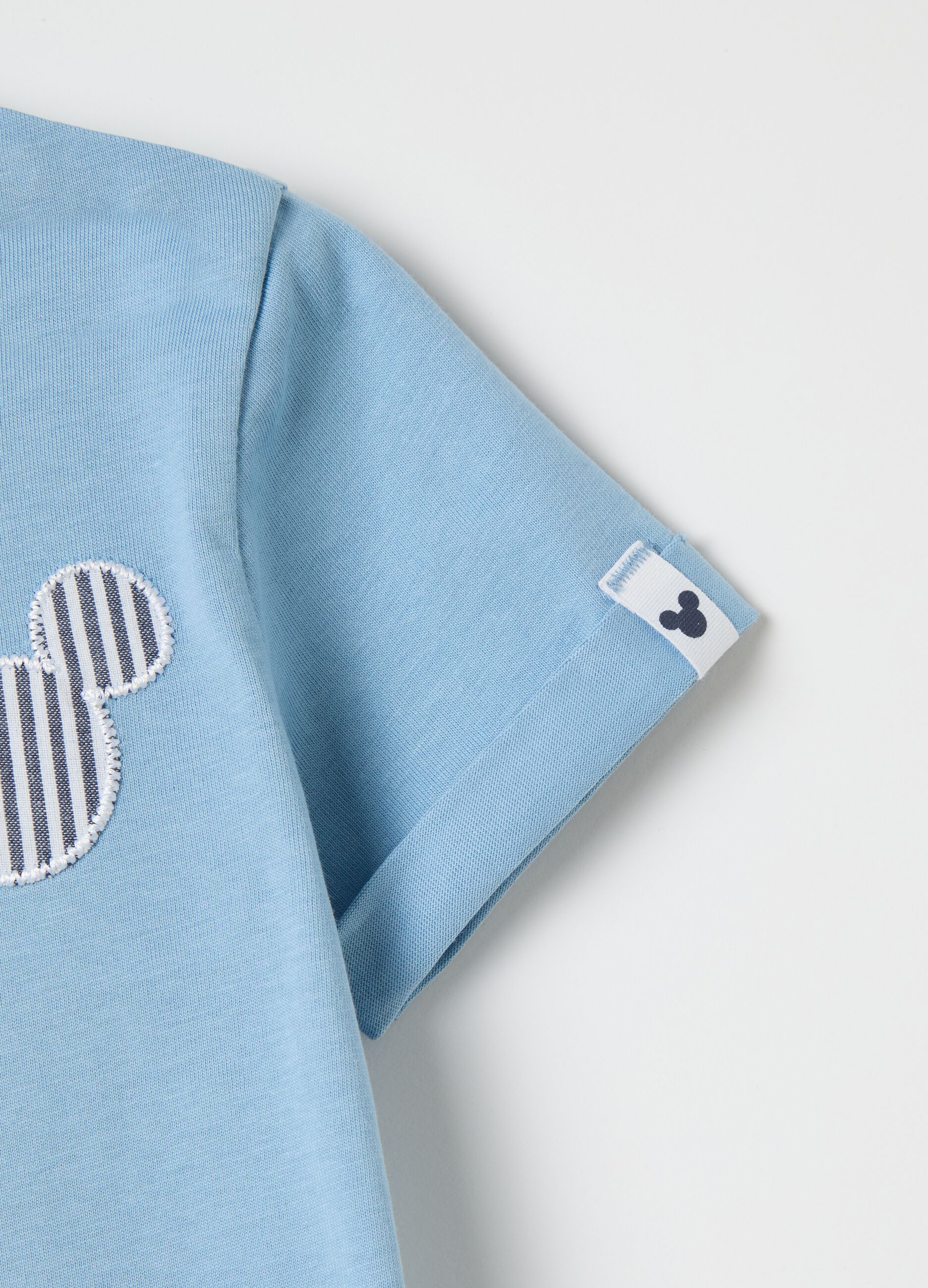 T-shirt da bambino in puro cotone azzurra regular fit con stampa Mickey Mouse