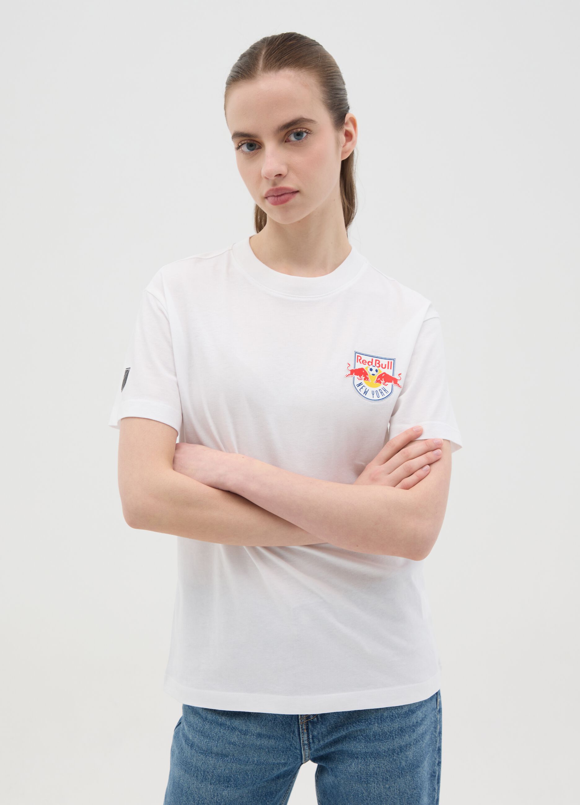 White women's pure cotton T-shirt regular fit with print