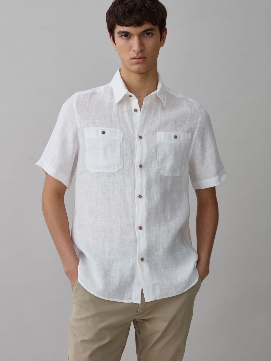 Linen shirt with short sleeves_0