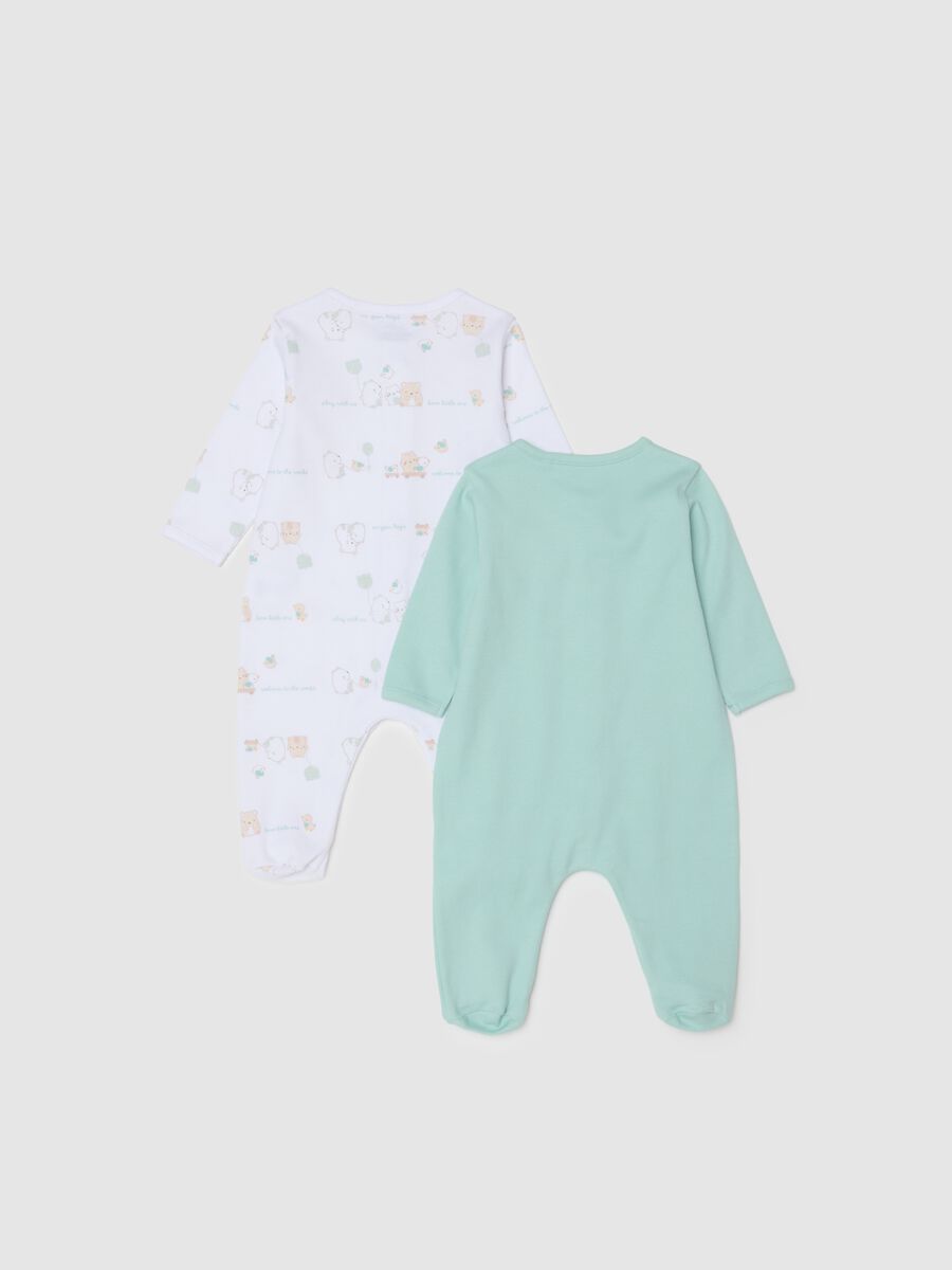 Multicolour pure cotton baby sleepsuits twin pack with snap closure_1