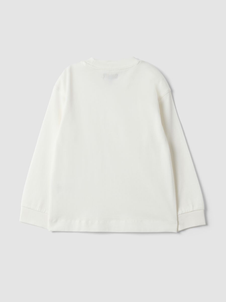 T-shirt bianca in puro cotone girocollo a maniche lunghe per bambino_1