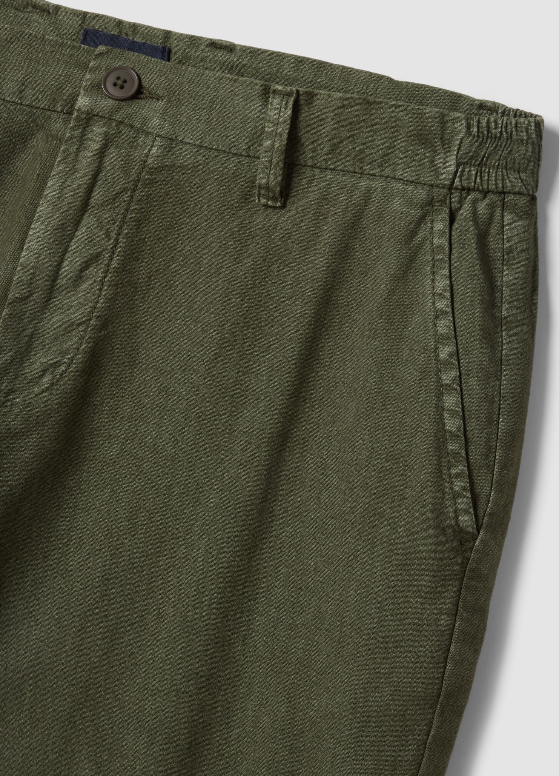 Green linen and cotton blend regular-fit chino trousers
