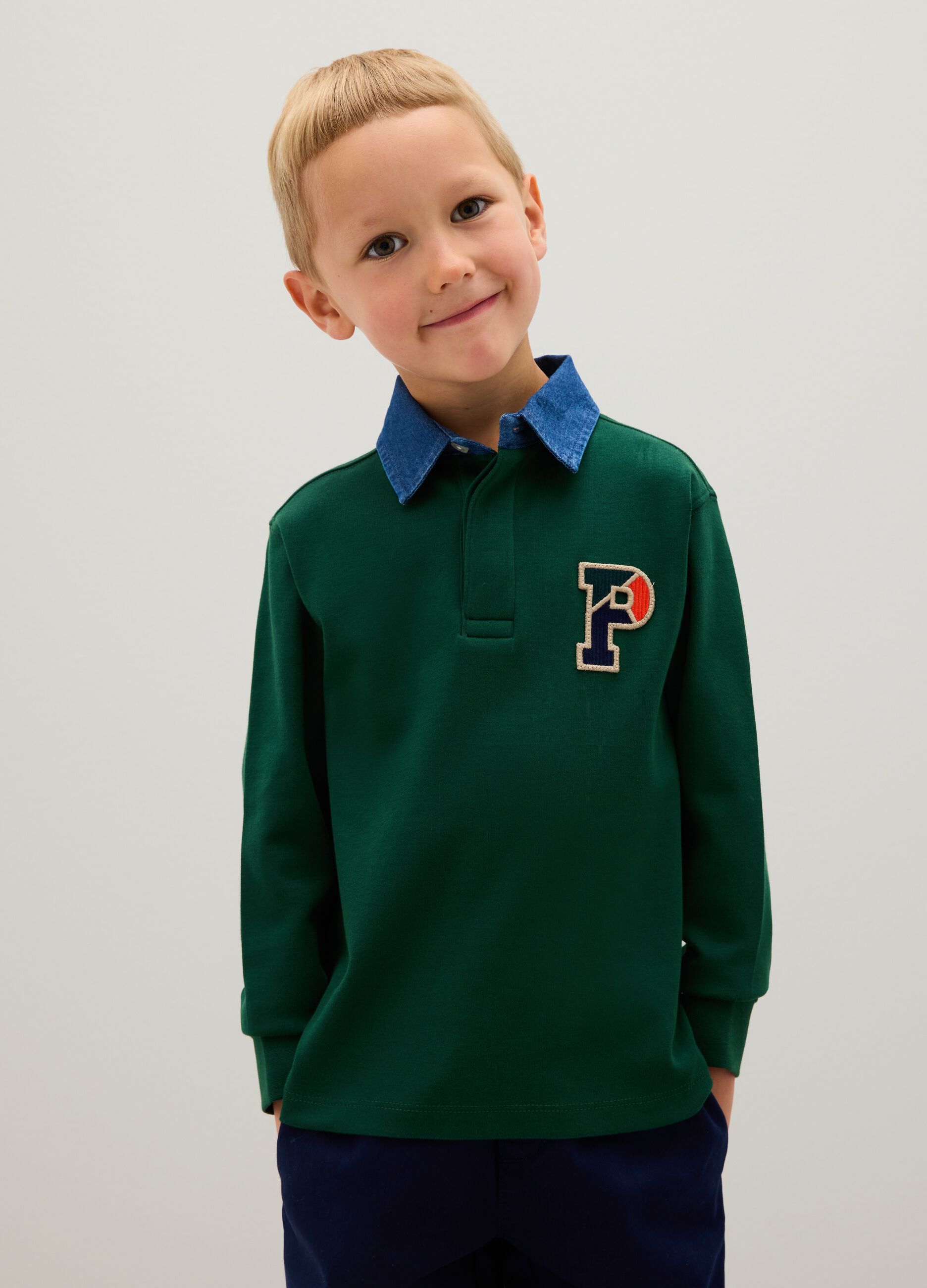 Green pure cotton regular fit kids polo