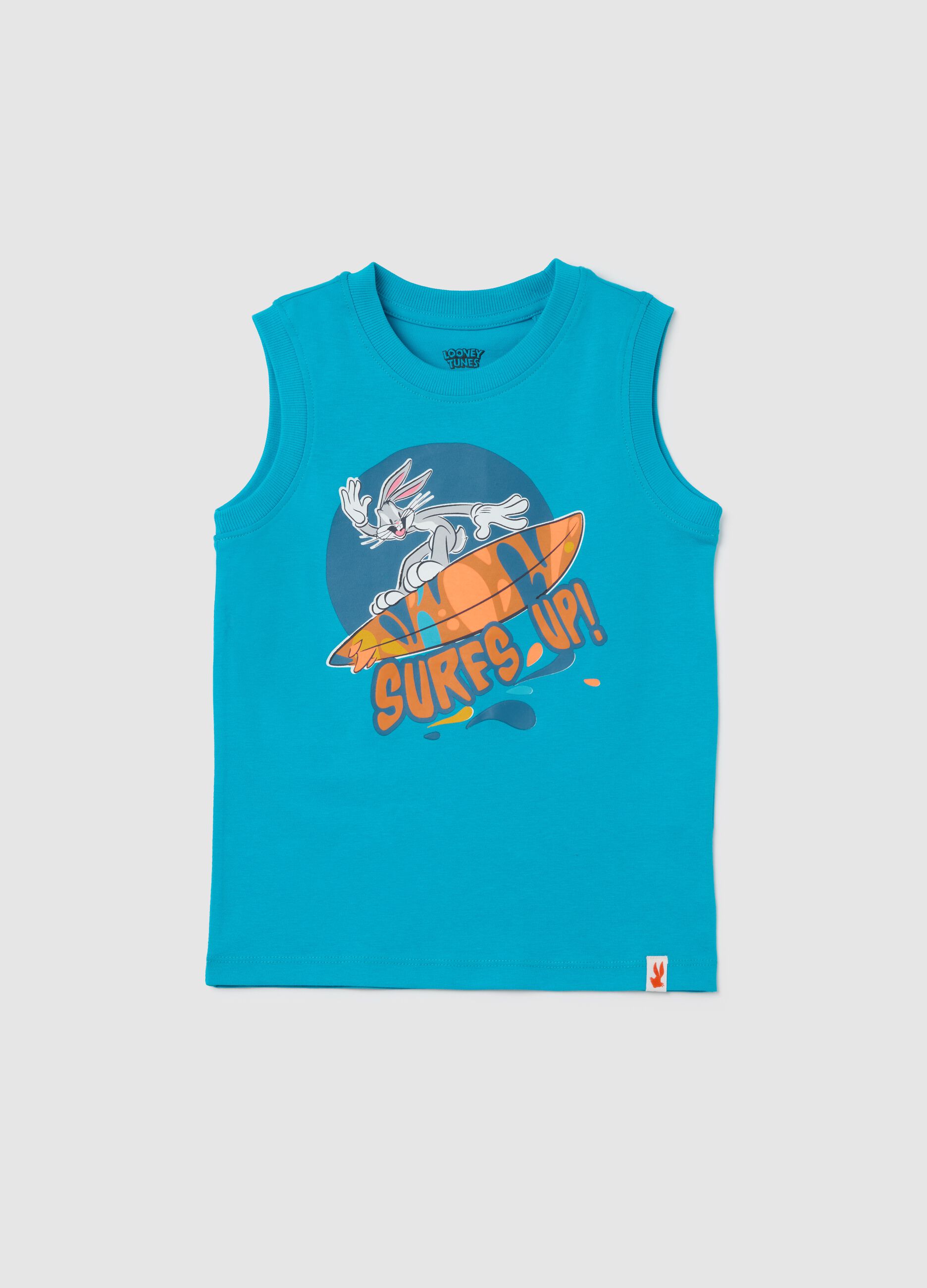 Blue cotton tank top with Bugs Bunny