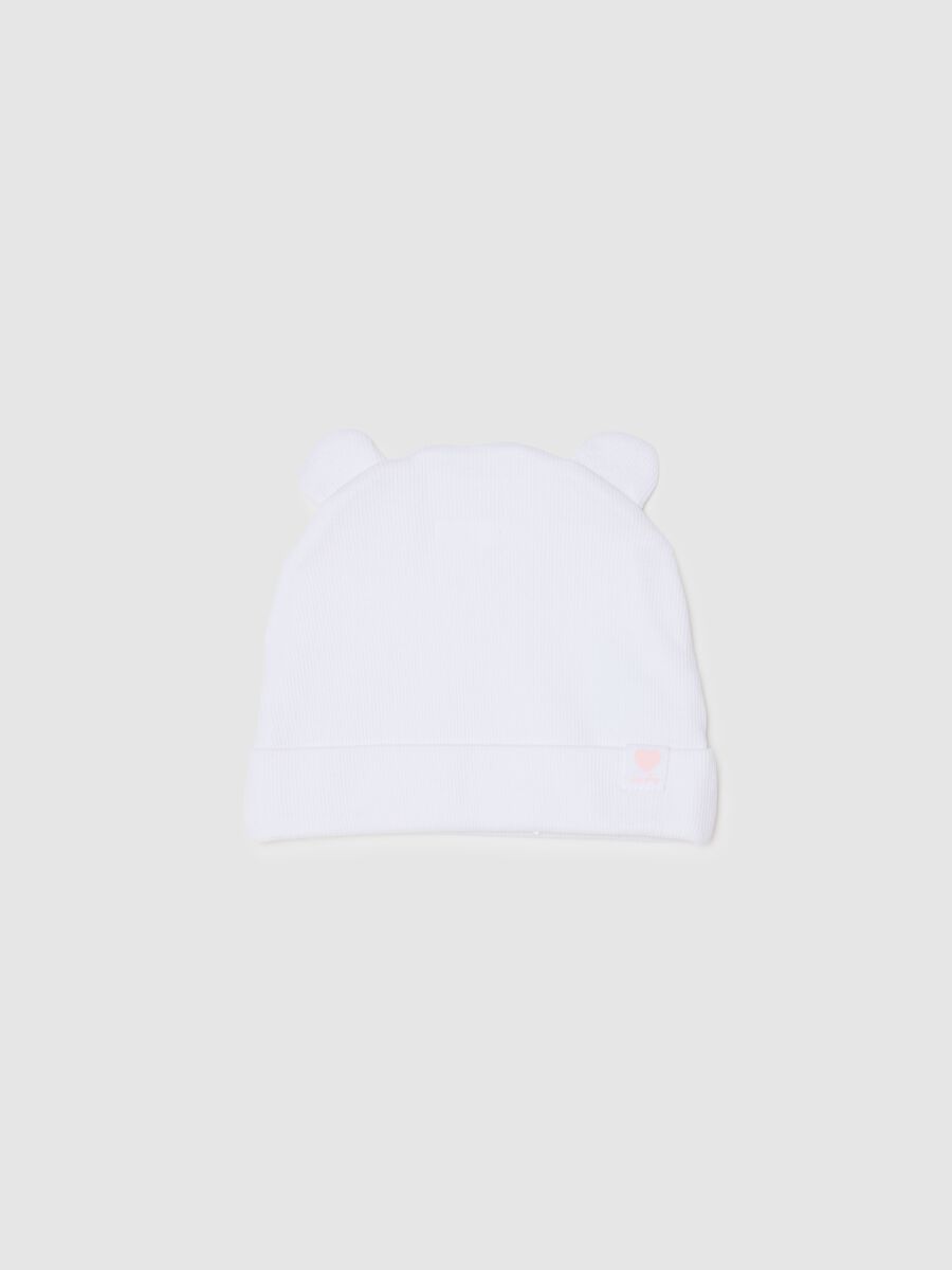 White Stretch Cotton Baby Hat with Ears_0