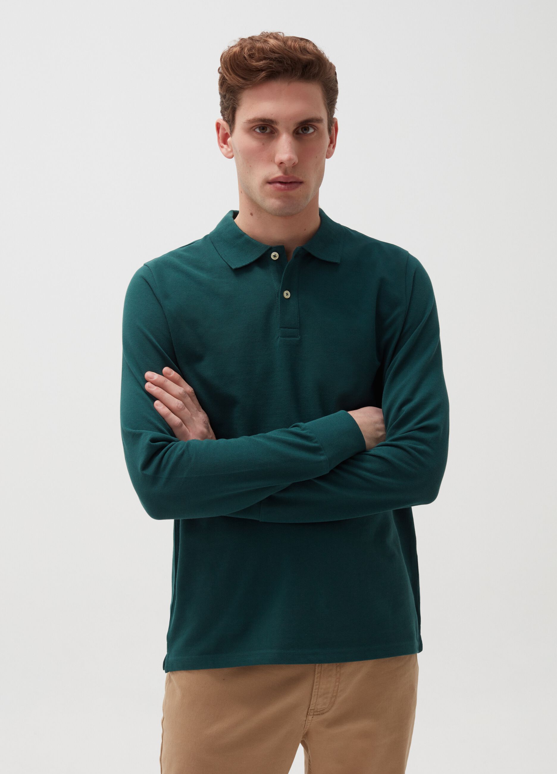 Cotton polo shirt with long sleeves
