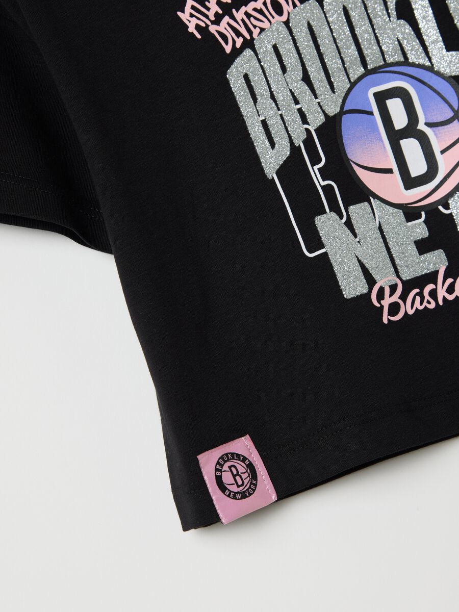 Black NBA Brooklyn NETS crop T-shirt in cotton_2