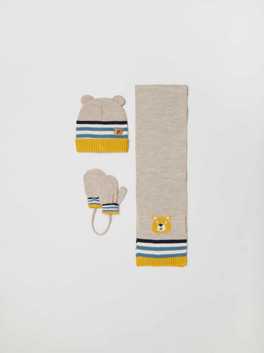 Set berretto sciarpa e muffole in maglia_0