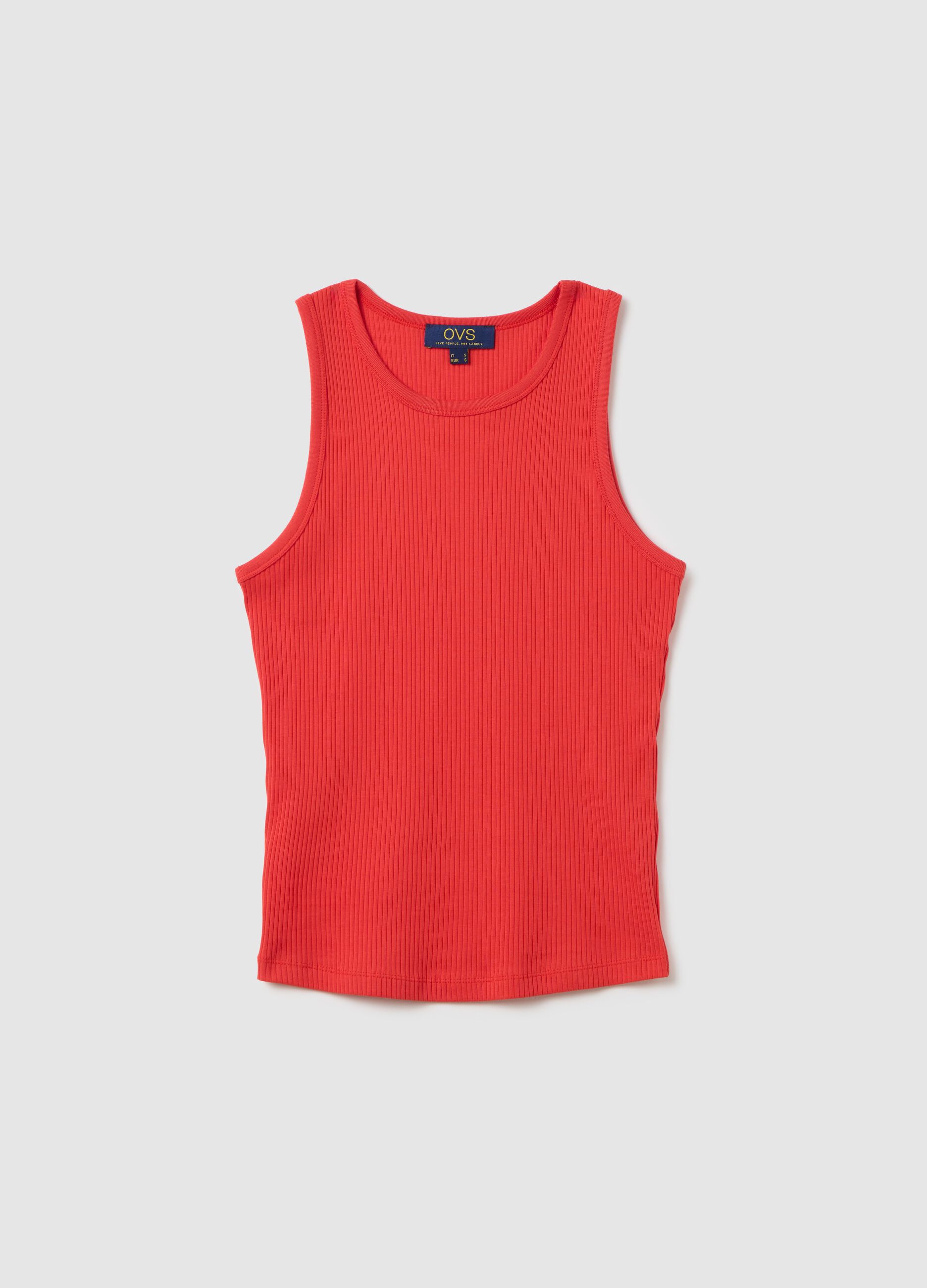 Red Stretch Cotton Tank Top by Ovs