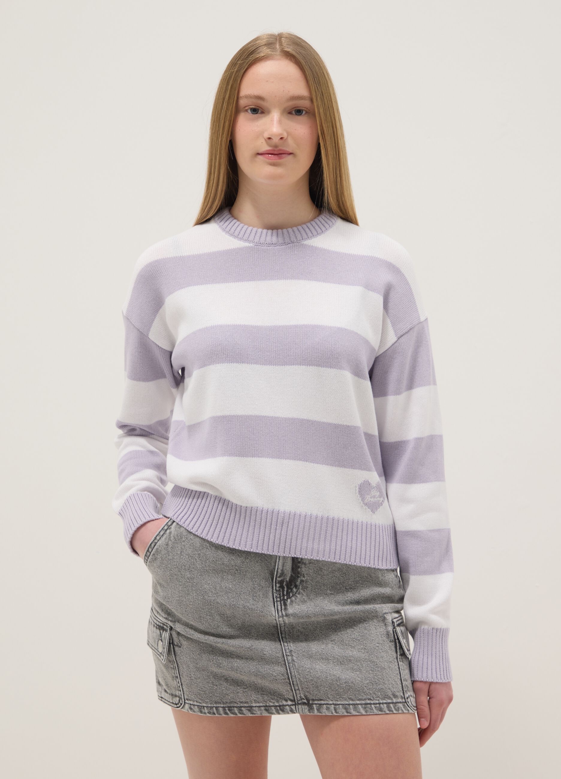 Maglione in misto cotone a righe multicolor da ragazza regular fit