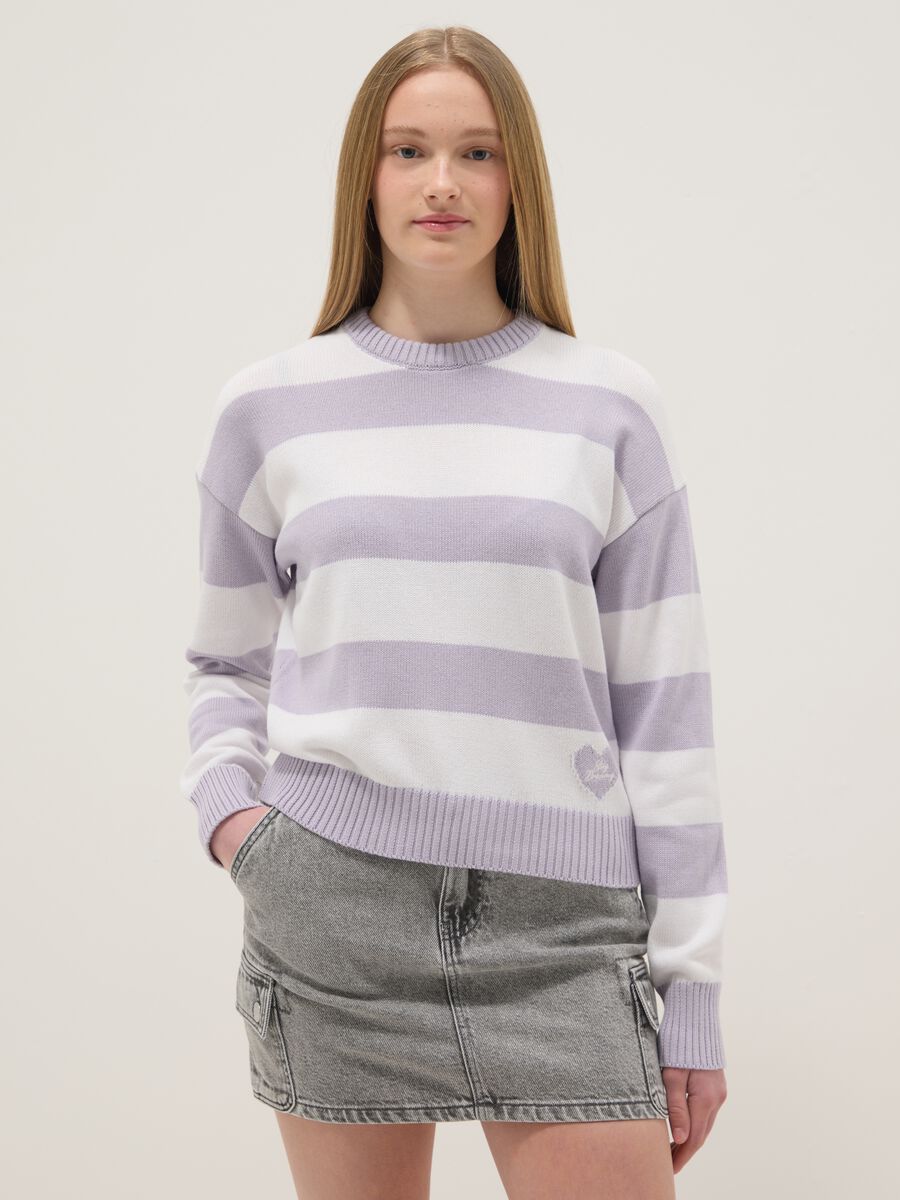 Maglione in misto cotone a righe multicolor da ragazza regular fit_0
