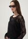 Blusa nera in tessuto elasticizzato con pizzo trasparente regular fit_0
