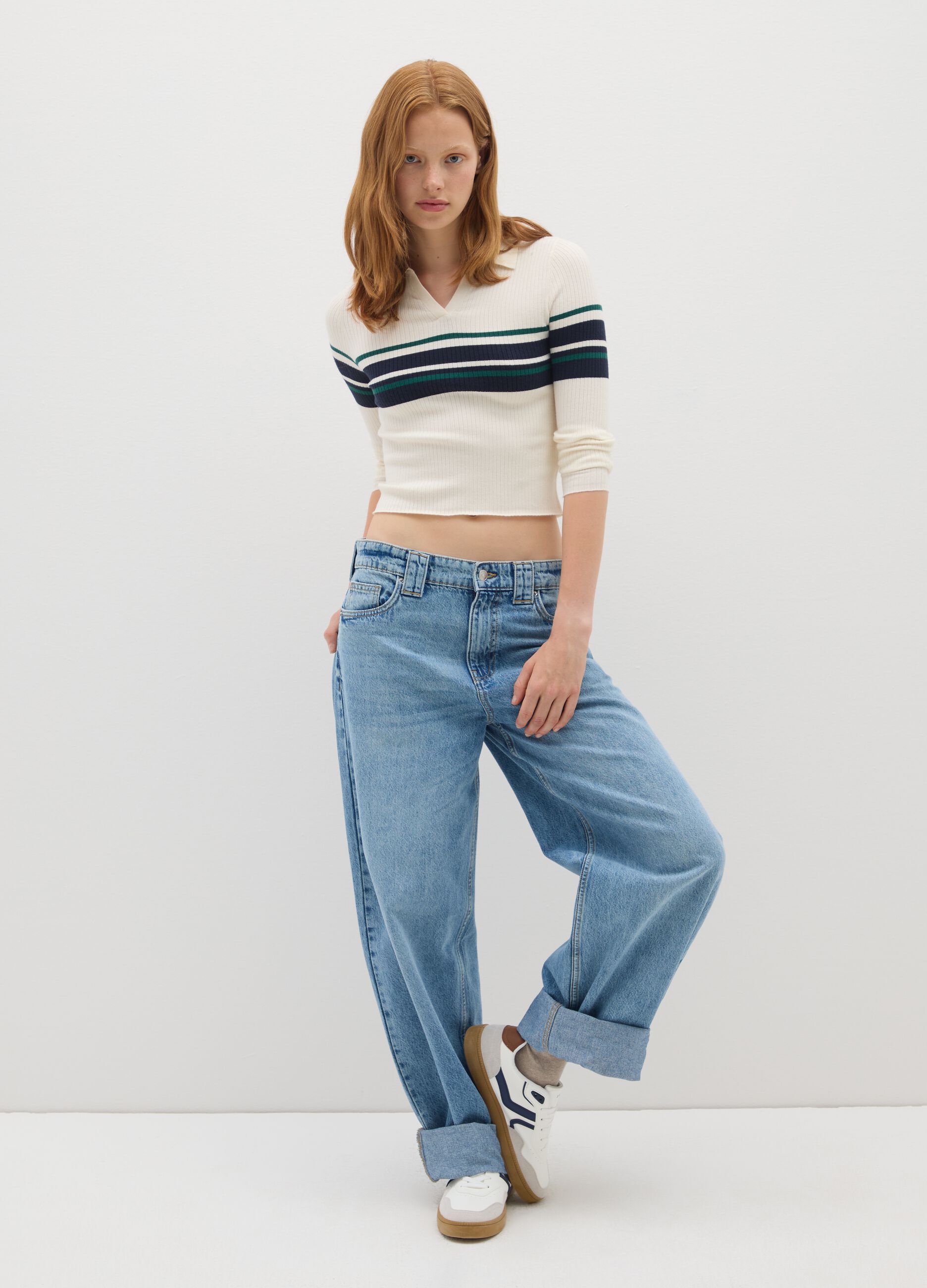 Multicolour striped viscose blend fitted jumper