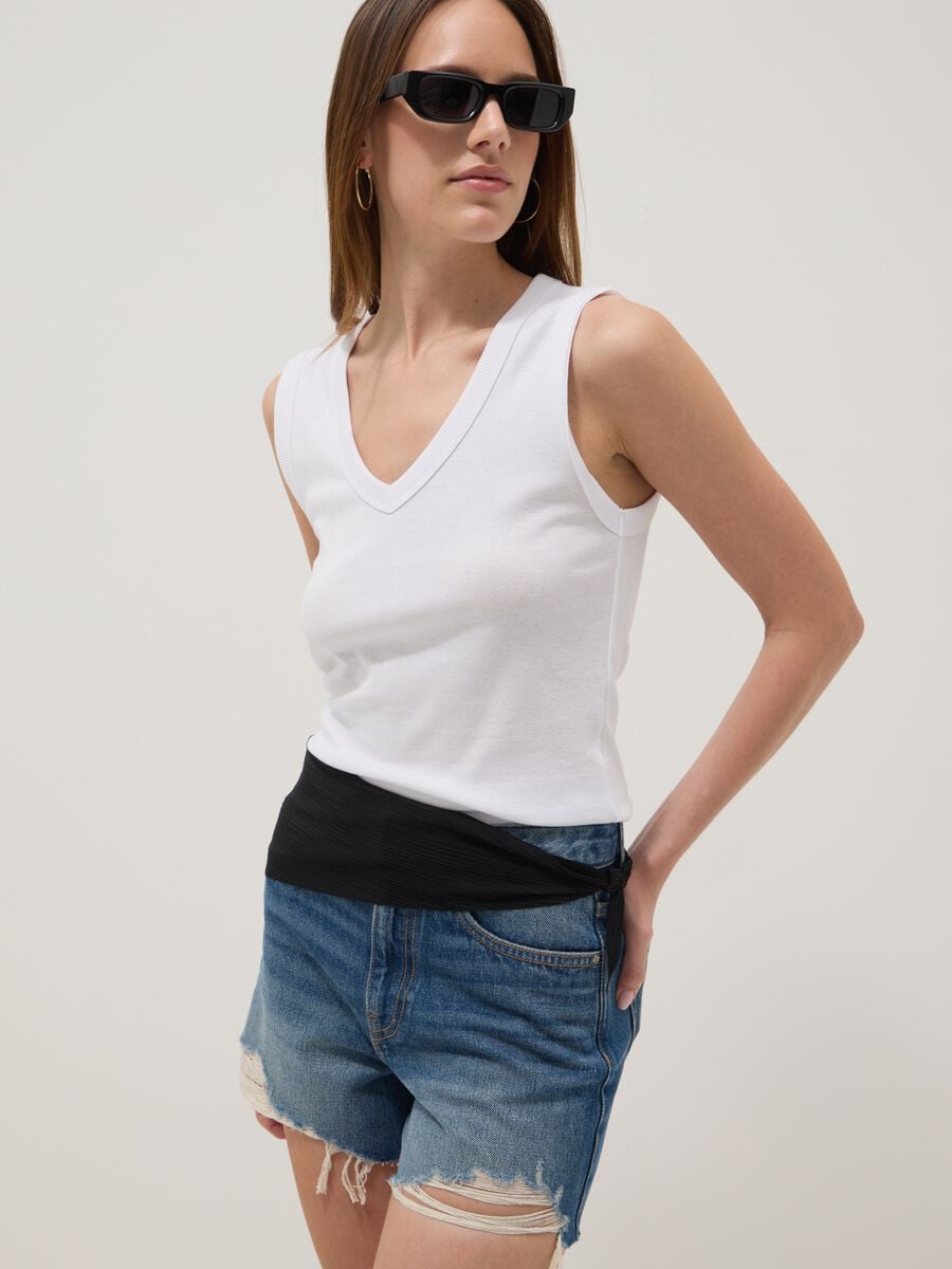 Blue pure cotton denim shorts with rips_3