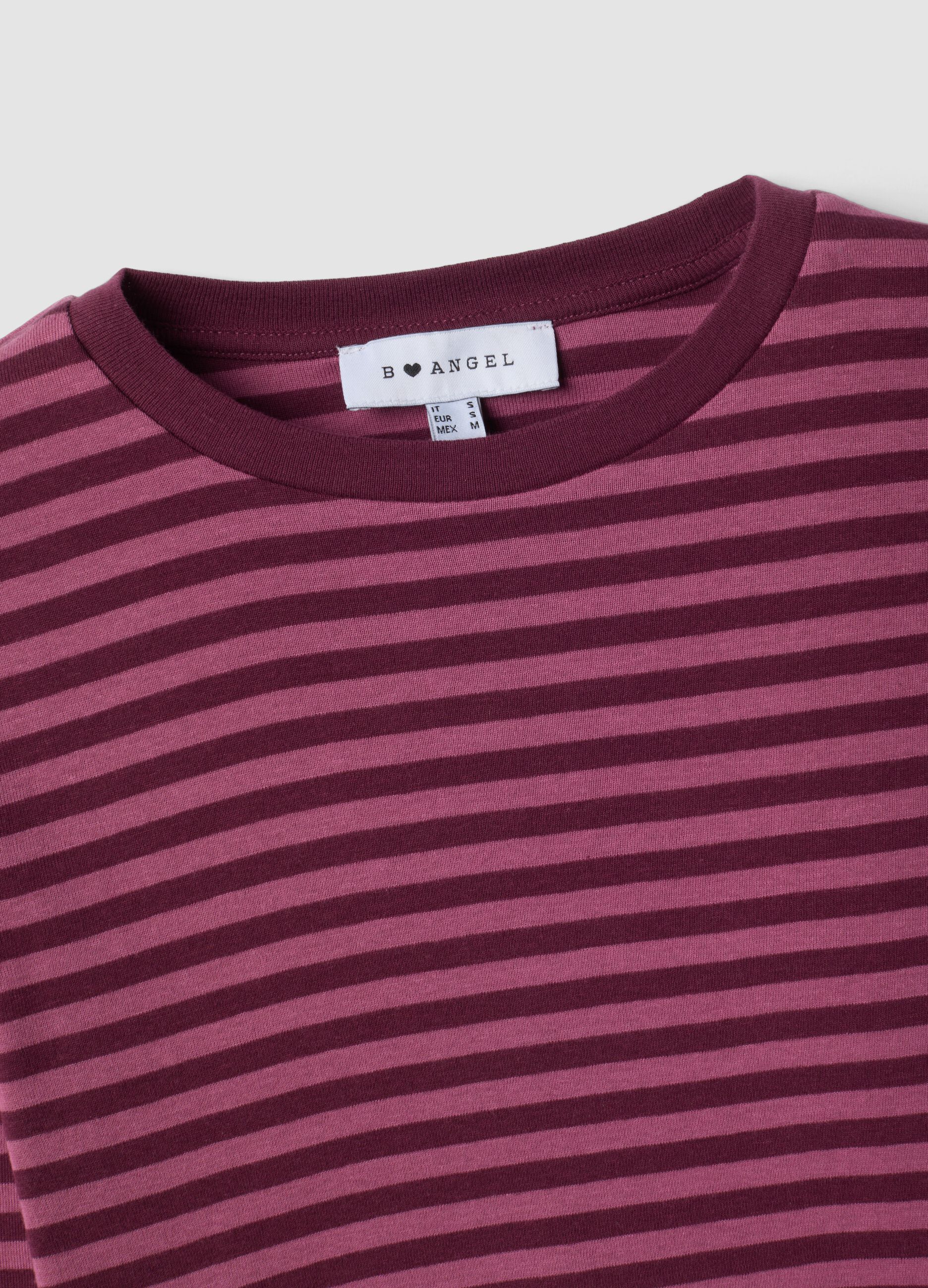 Purple striped pure cotton crew-neck T-shirt