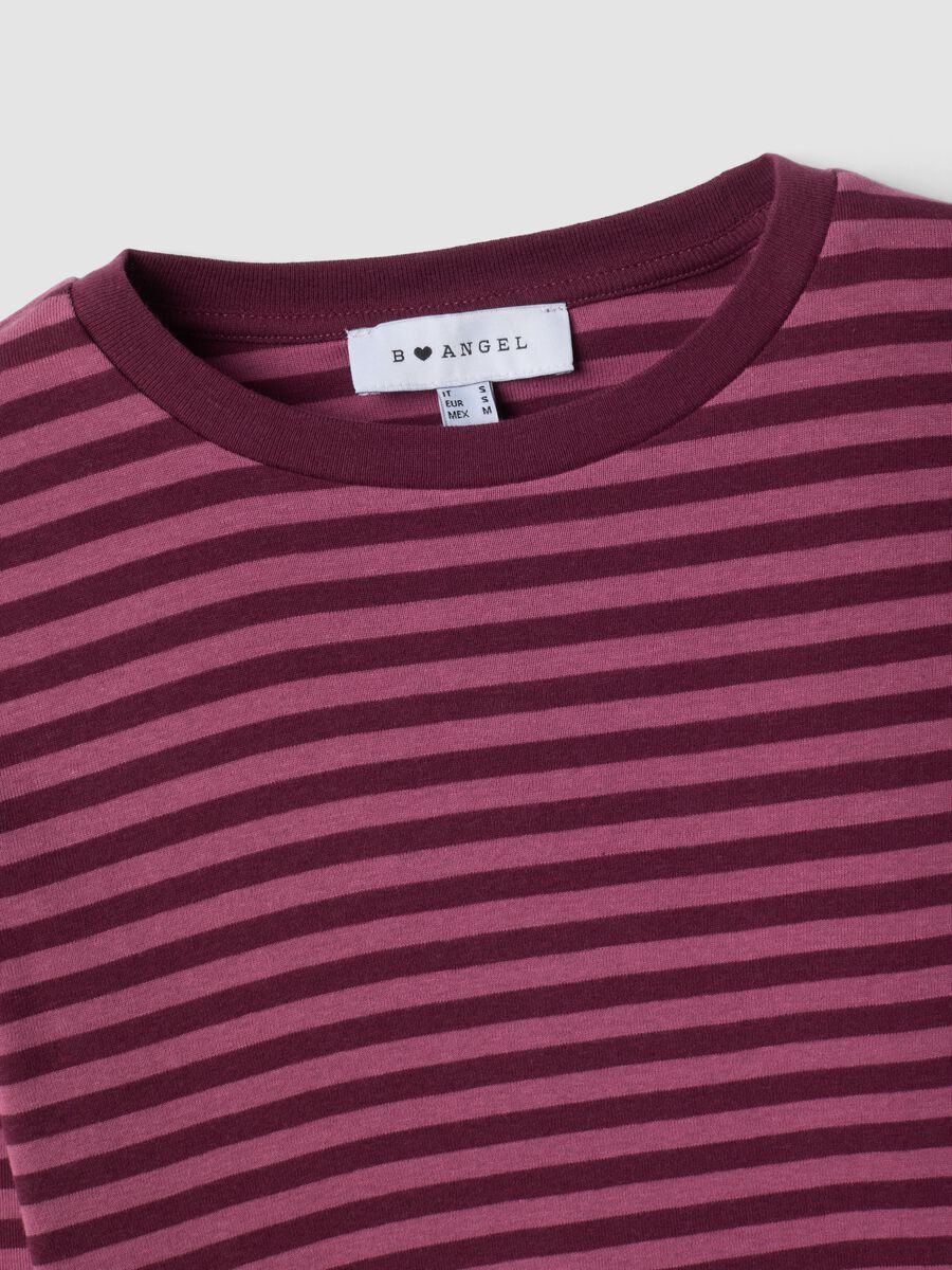Purple striped pure cotton crew-neck T-shirt_1