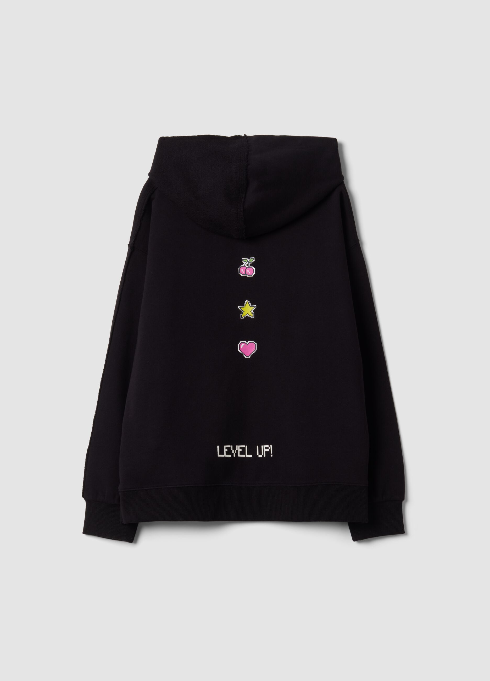 Felpa nera in puro cotone con cappuccio relaxed fit con scritte